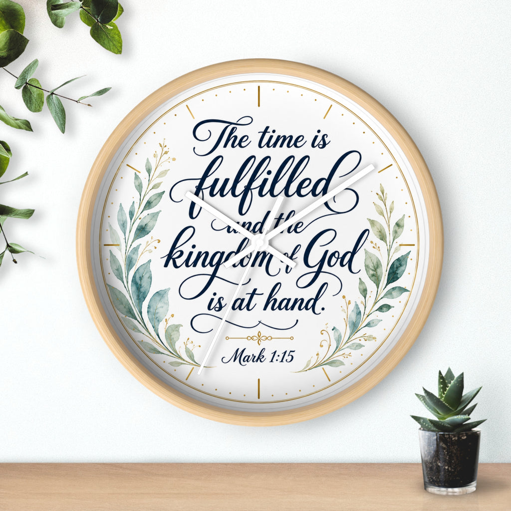 Mark 1:15 Elegant Wall Clock — Simple Christian Scripture Timepiece