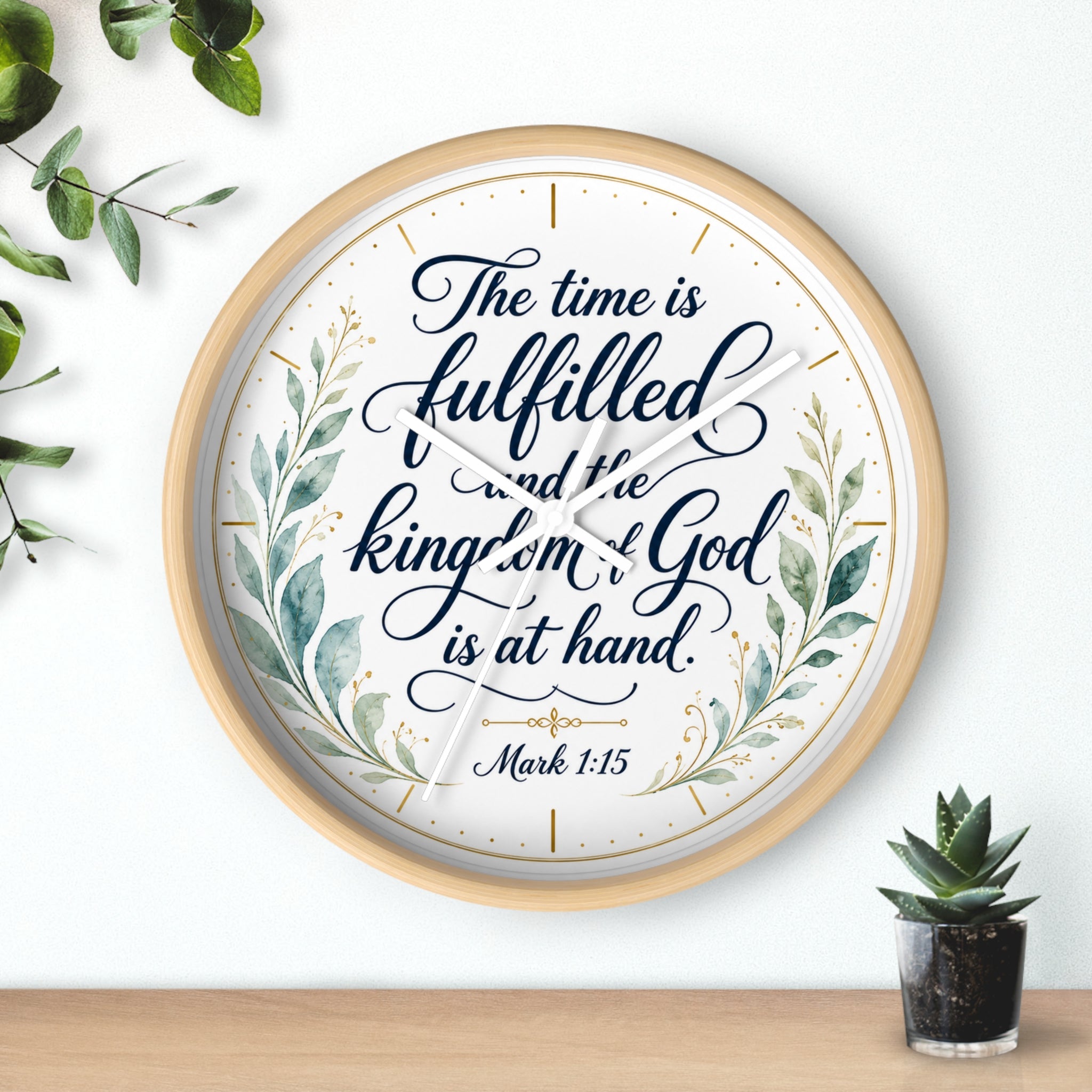 Mark 1:15 Elegant Wall Clock — Simple Christian Scripture Timepiece