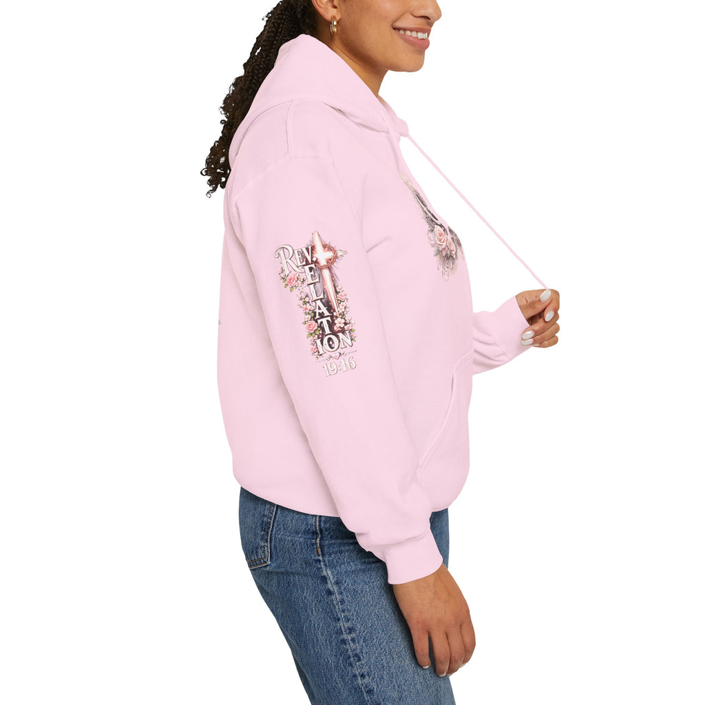 Christ Is King Floral Hoodie — Revelation 19:16 Sleeve & 634 Logo