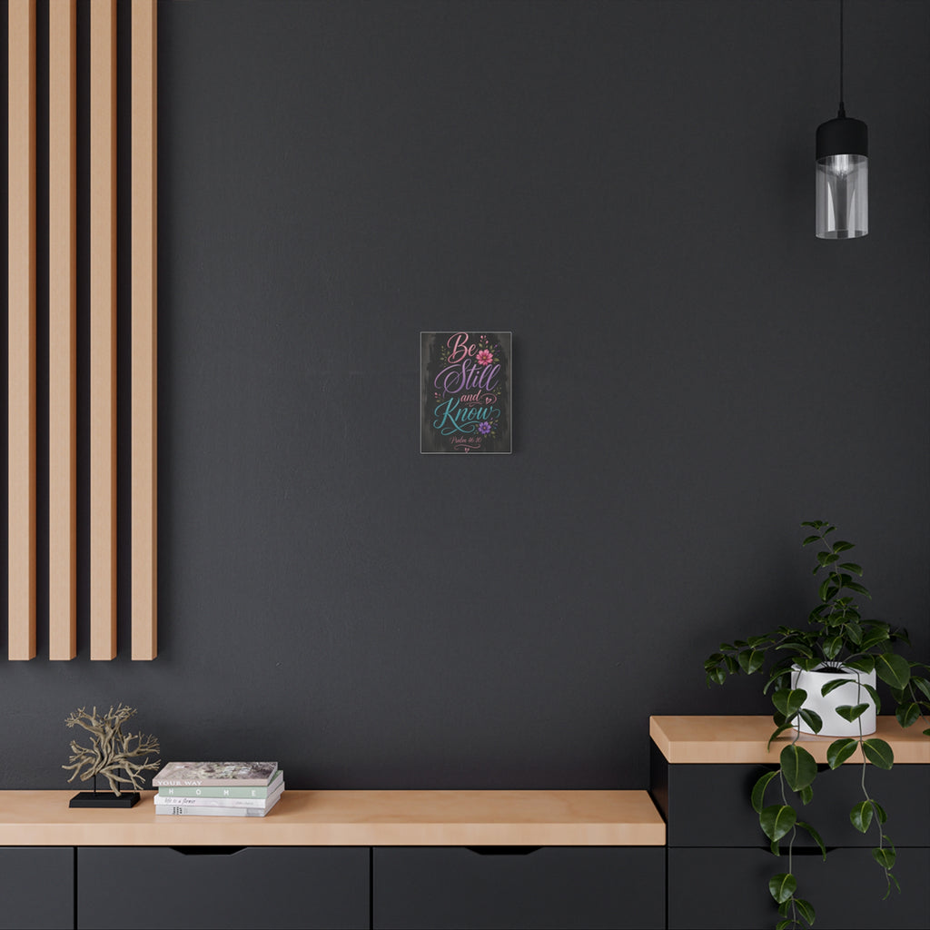 Canvas Wall Art — "Be Still and Know" Floral Typography