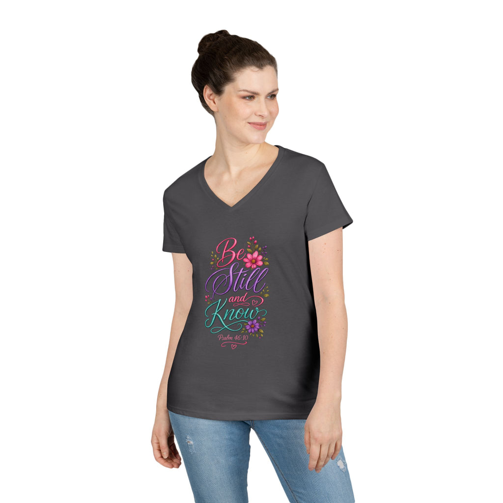 Be Still and Know Floral V-Neck T-Shirt