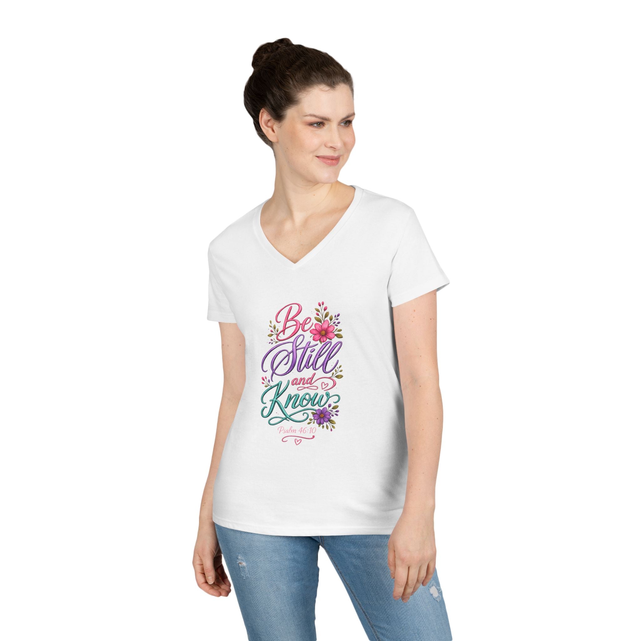Be Still and Know Floral V-Neck T-Shirt