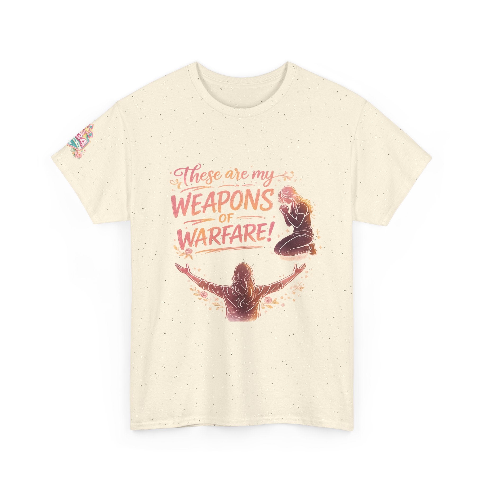 Women's Floral Worship & Prayer Tee — "These Are My Weapons of Warfare" Christian T-Shirt