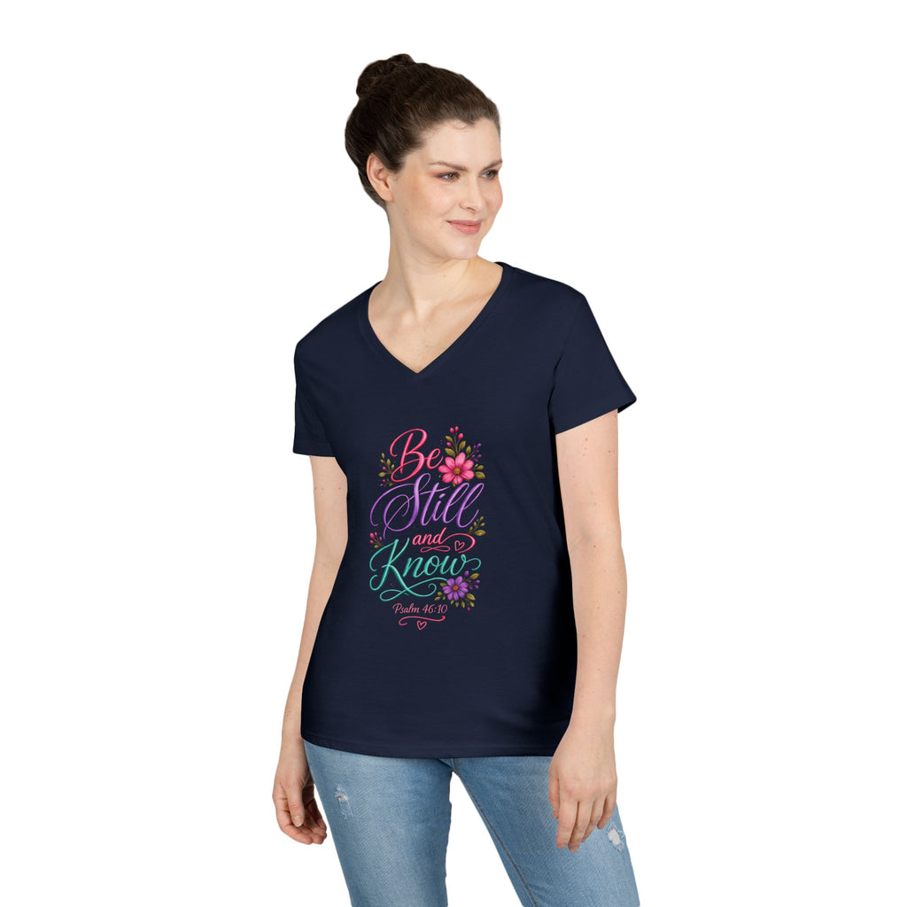 Be Still and Know Floral V-Neck T-Shirt