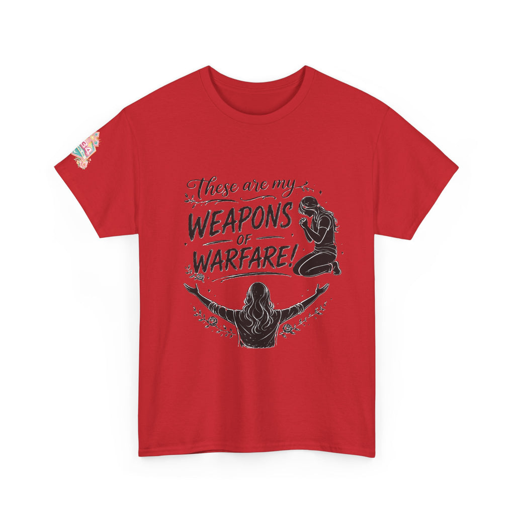 Women's Floral Worship & Prayer Tee — "These Are My Weapons of Warfare" Christian T-Shirt