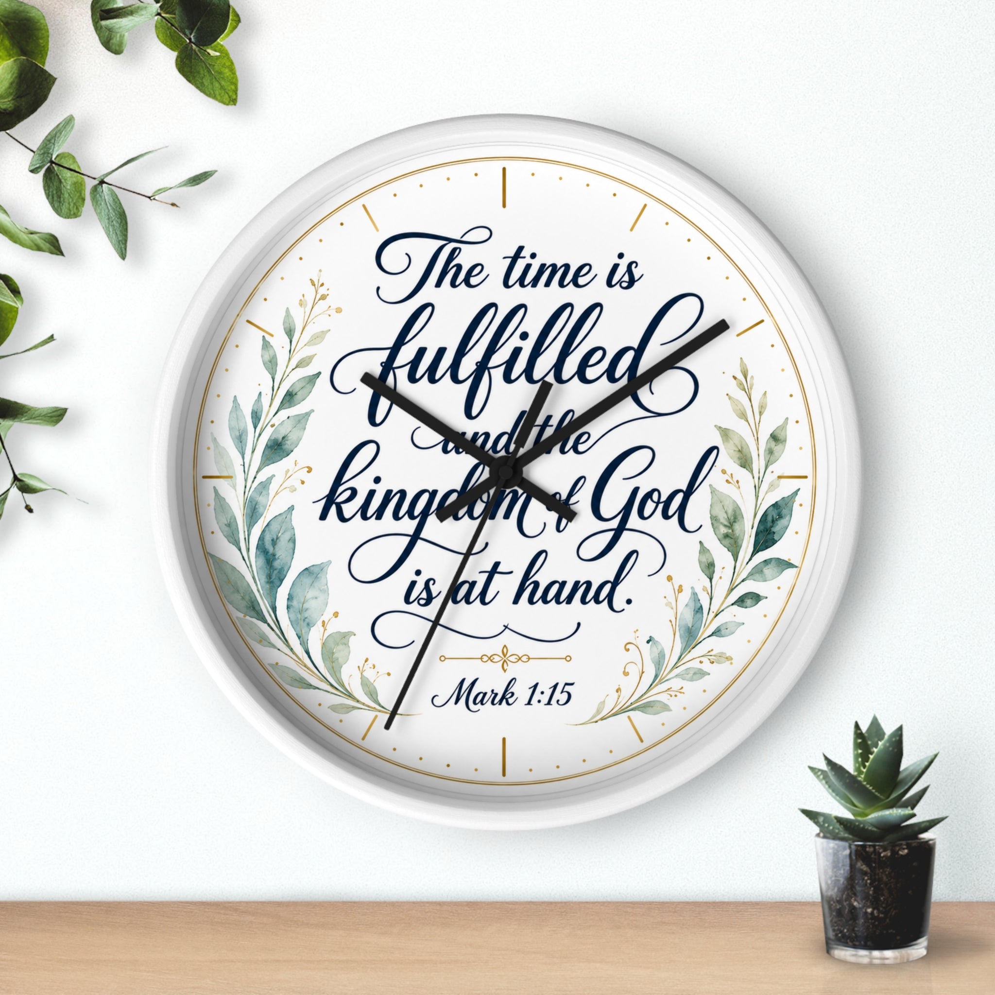 Mark 1:15 Elegant Wall Clock — Simple Christian Scripture Timepiece