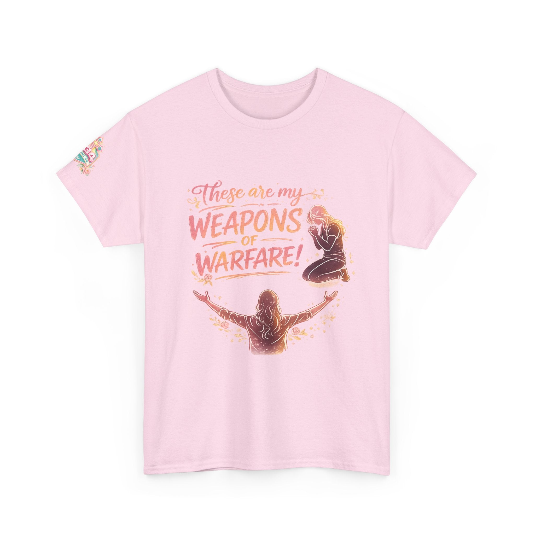 Women's Floral Worship & Prayer Tee — "These Are My Weapons of Warfare" Christian T-Shirt