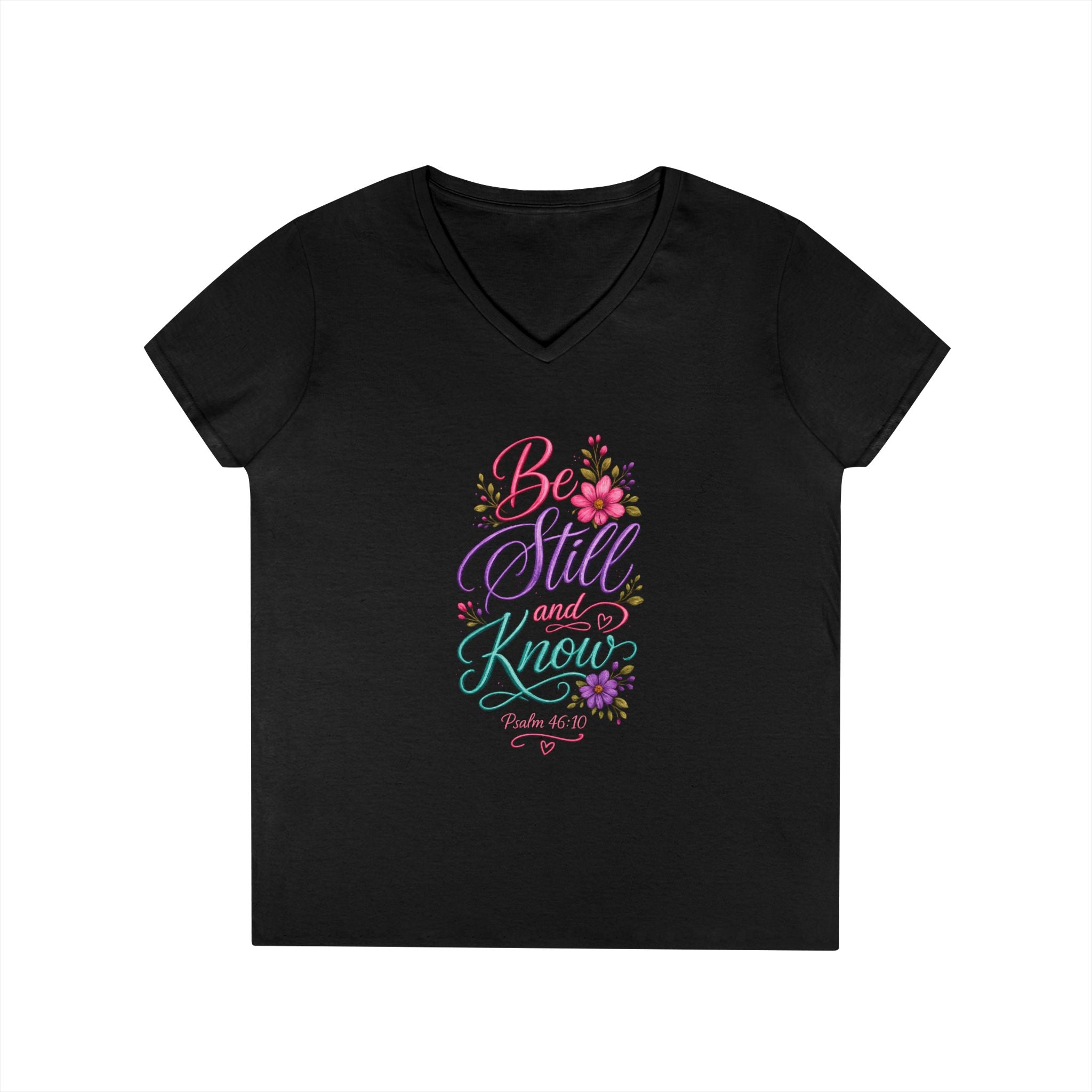 Be Still and Know Floral V-Neck T-Shirt