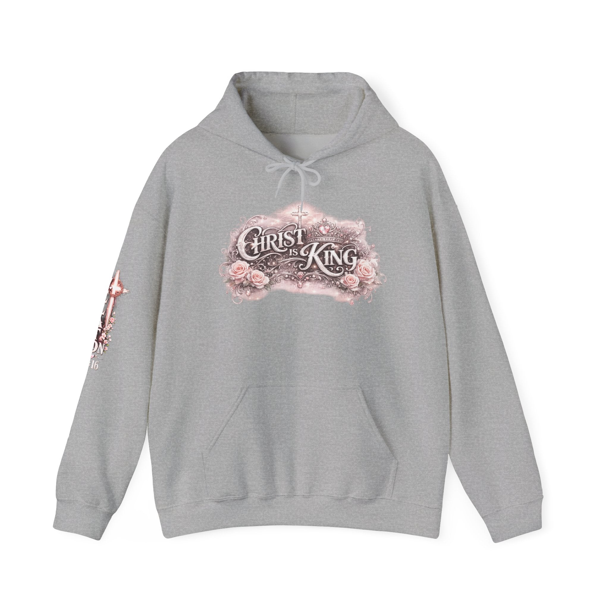 Christ Is King Floral Hoodie — Revelation 19:16 Sleeve & 634 Logo
