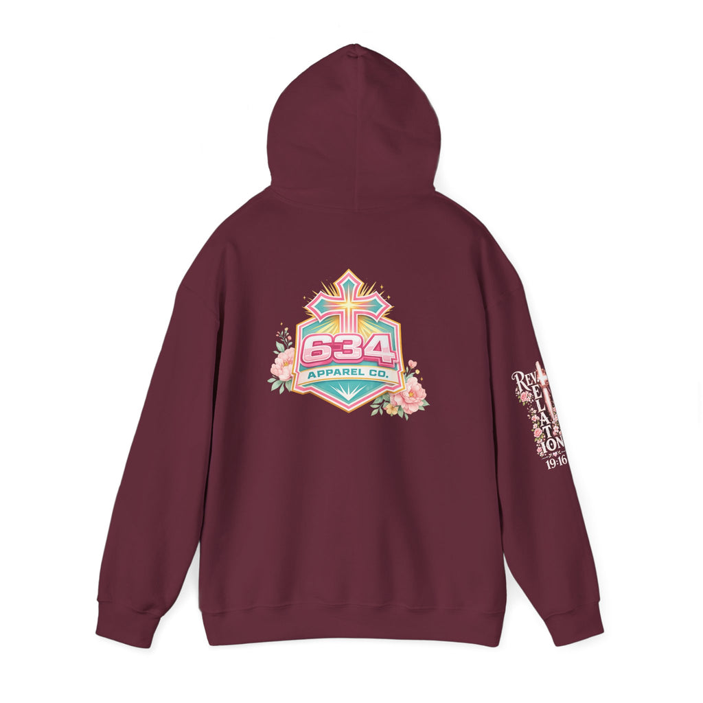 Christ Is King Floral Hoodie — Revelation 19:16 Sleeve & 634 Logo