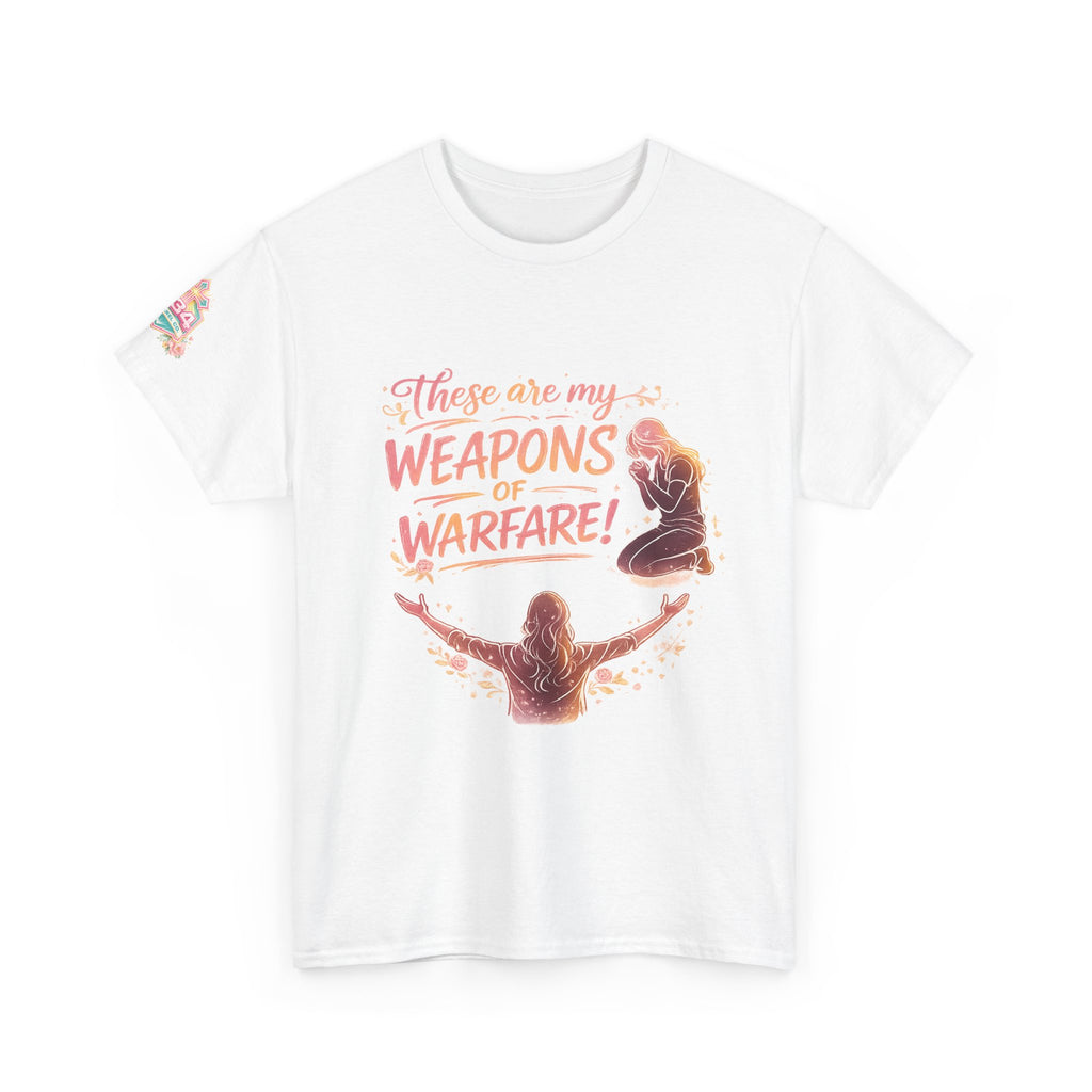 Women's Floral Worship & Prayer Tee — "These Are My Weapons of Warfare" Christian T-Shirt