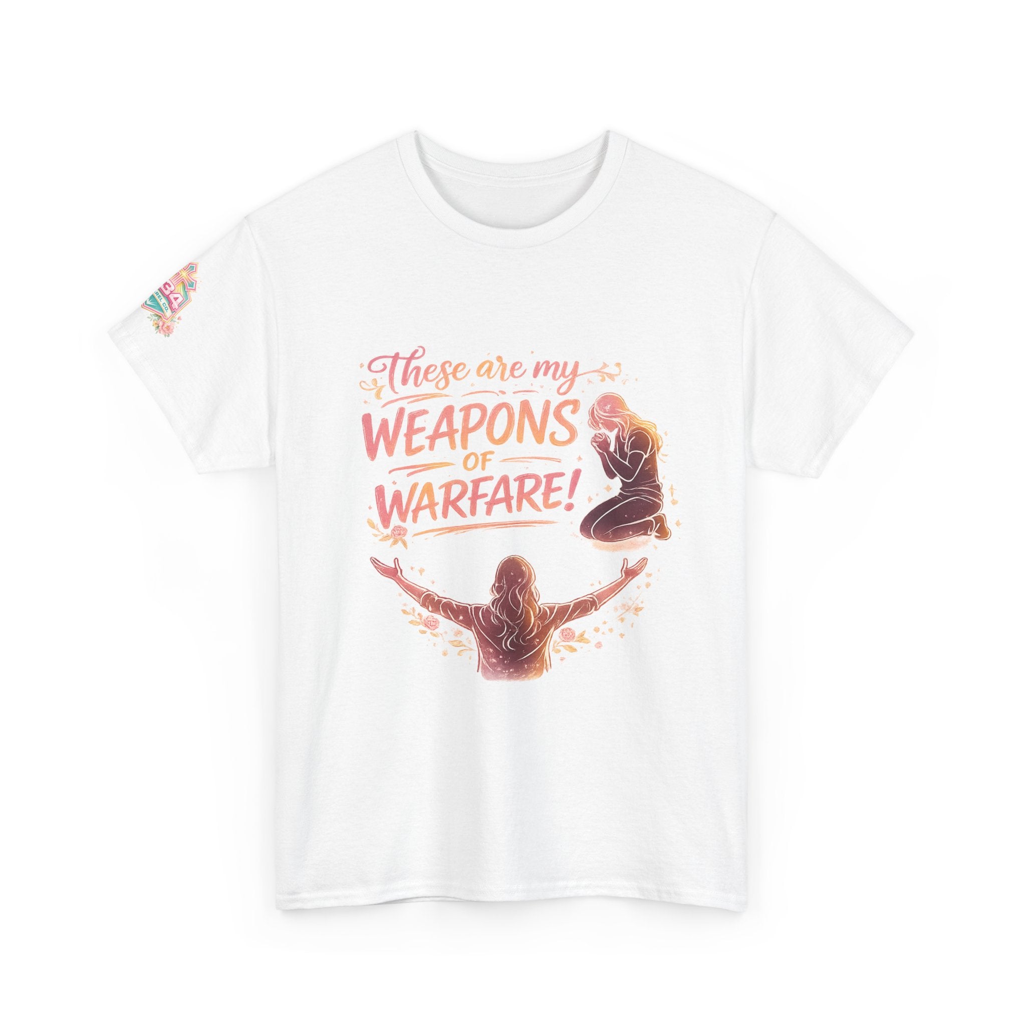 Women's Floral Worship & Prayer Tee — "These Are My Weapons of Warfare" Christian T-Shirt