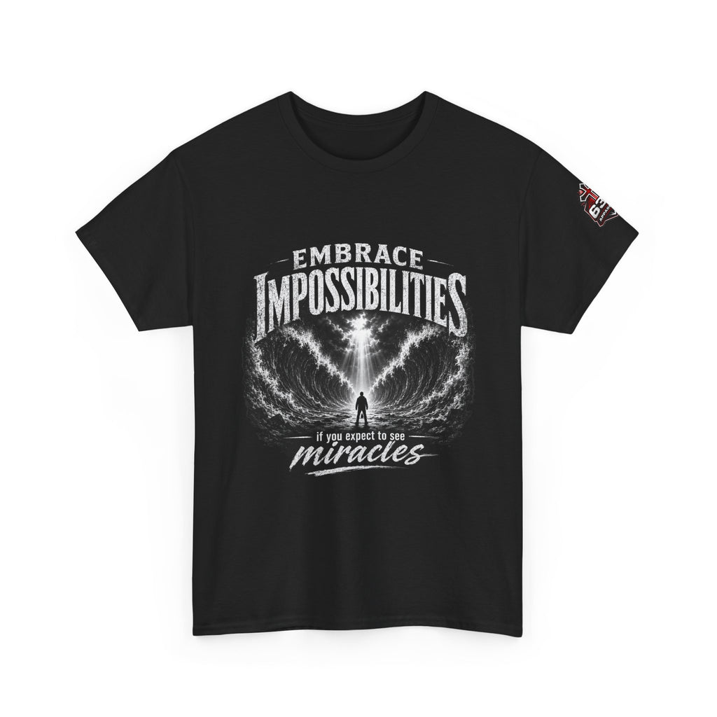 Moses Parting the Red Sea Tee — "Embrace Impossibilities" Inspirational Christian T‑Shirt