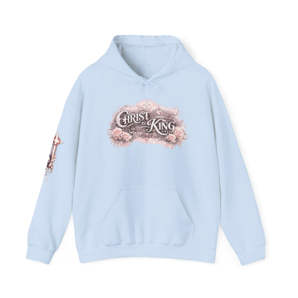 Christ Is King Floral Hoodie — Revelation 19:16 Sleeve & 634 Logo