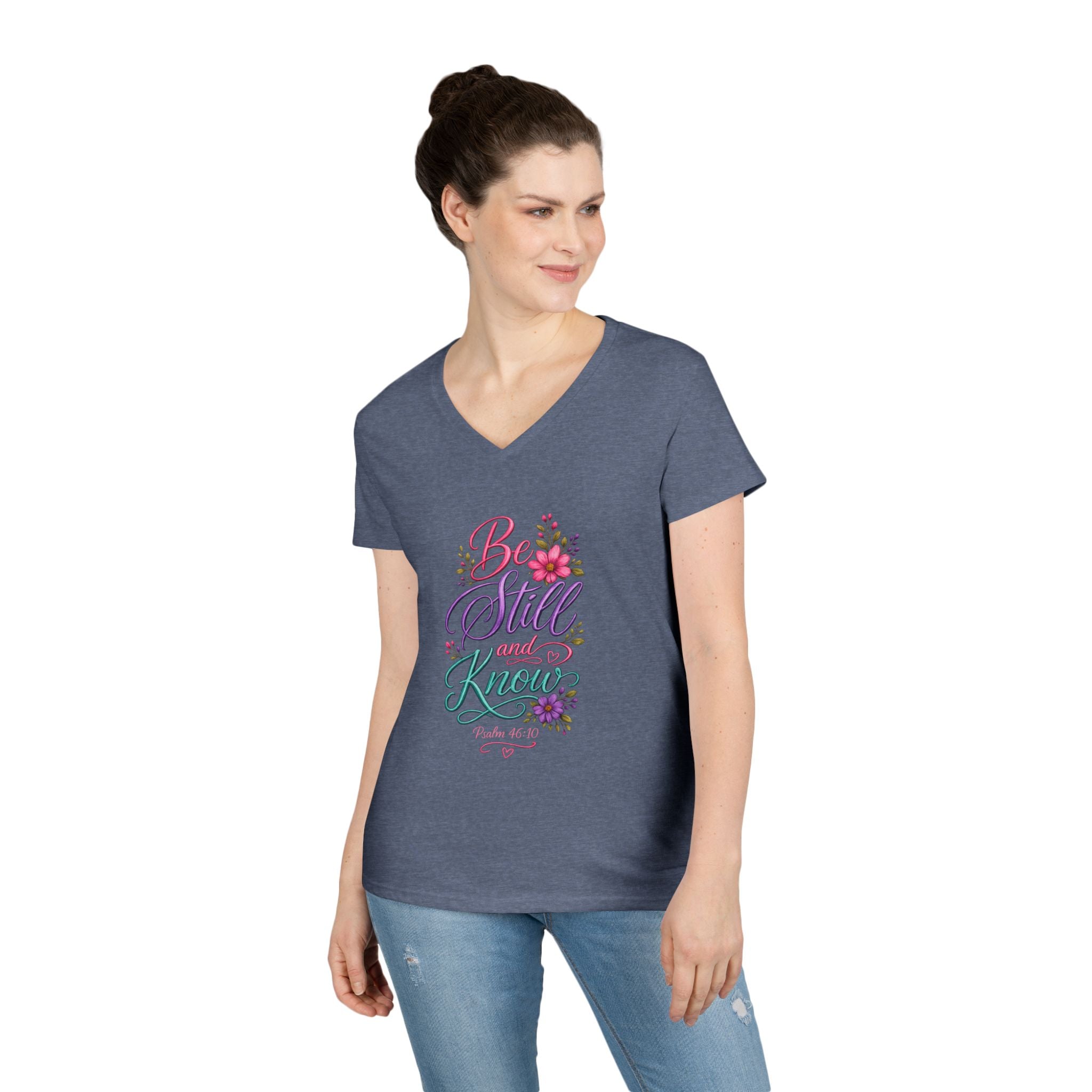 Be Still and Know Floral V-Neck T-Shirt