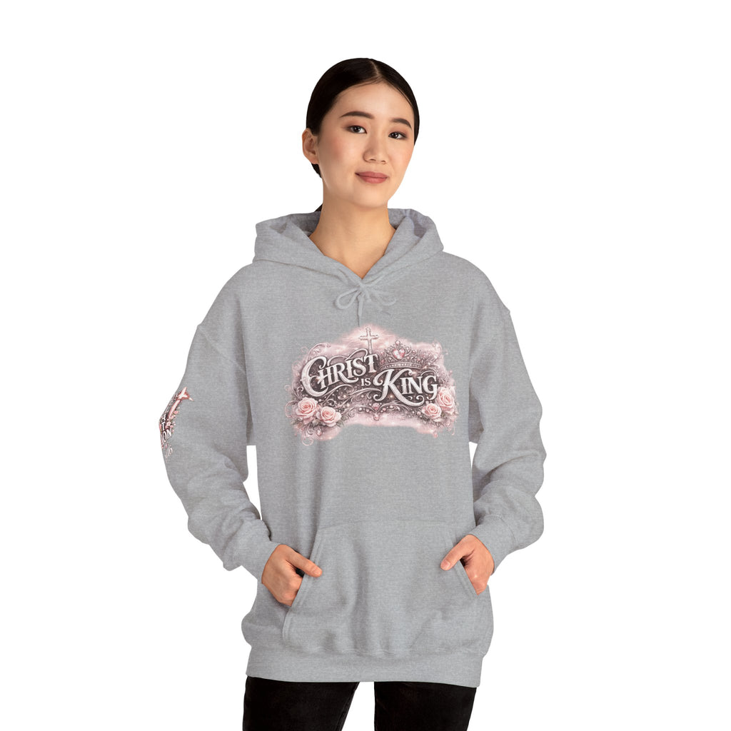 Christ Is King Floral Hoodie — Revelation 19:16 Sleeve & 634 Logo