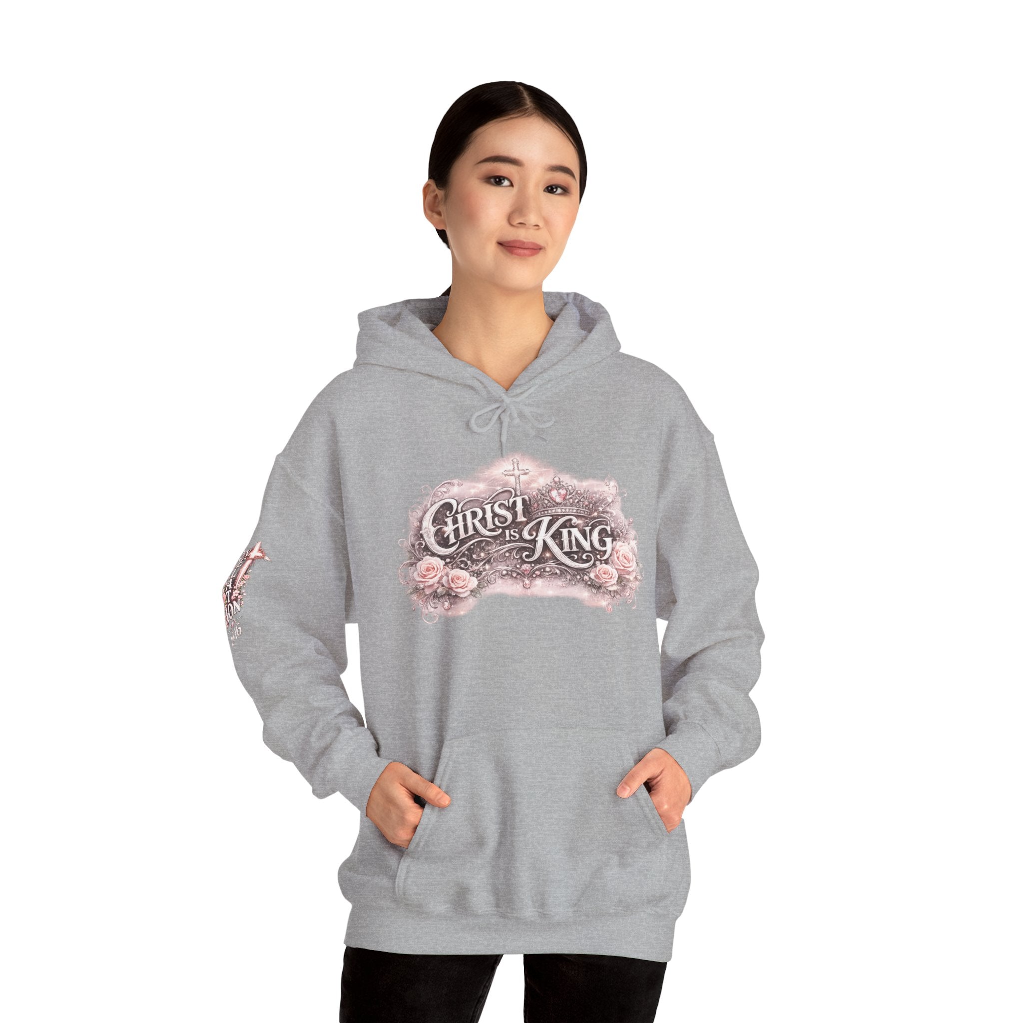 Christ Is King Floral Hoodie — Revelation 19:16 Sleeve & 634 Logo