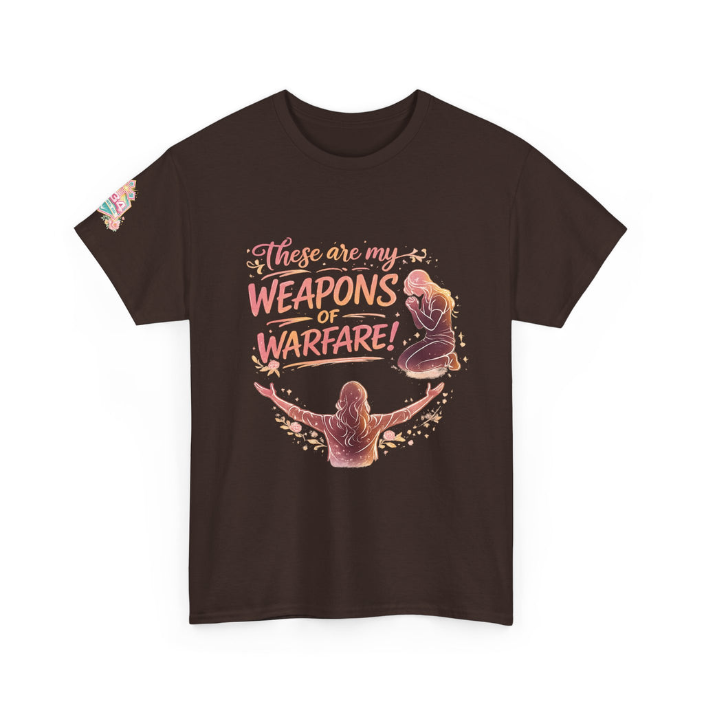 Women's Floral Worship & Prayer Tee — "These Are My Weapons of Warfare" Christian T-Shirt