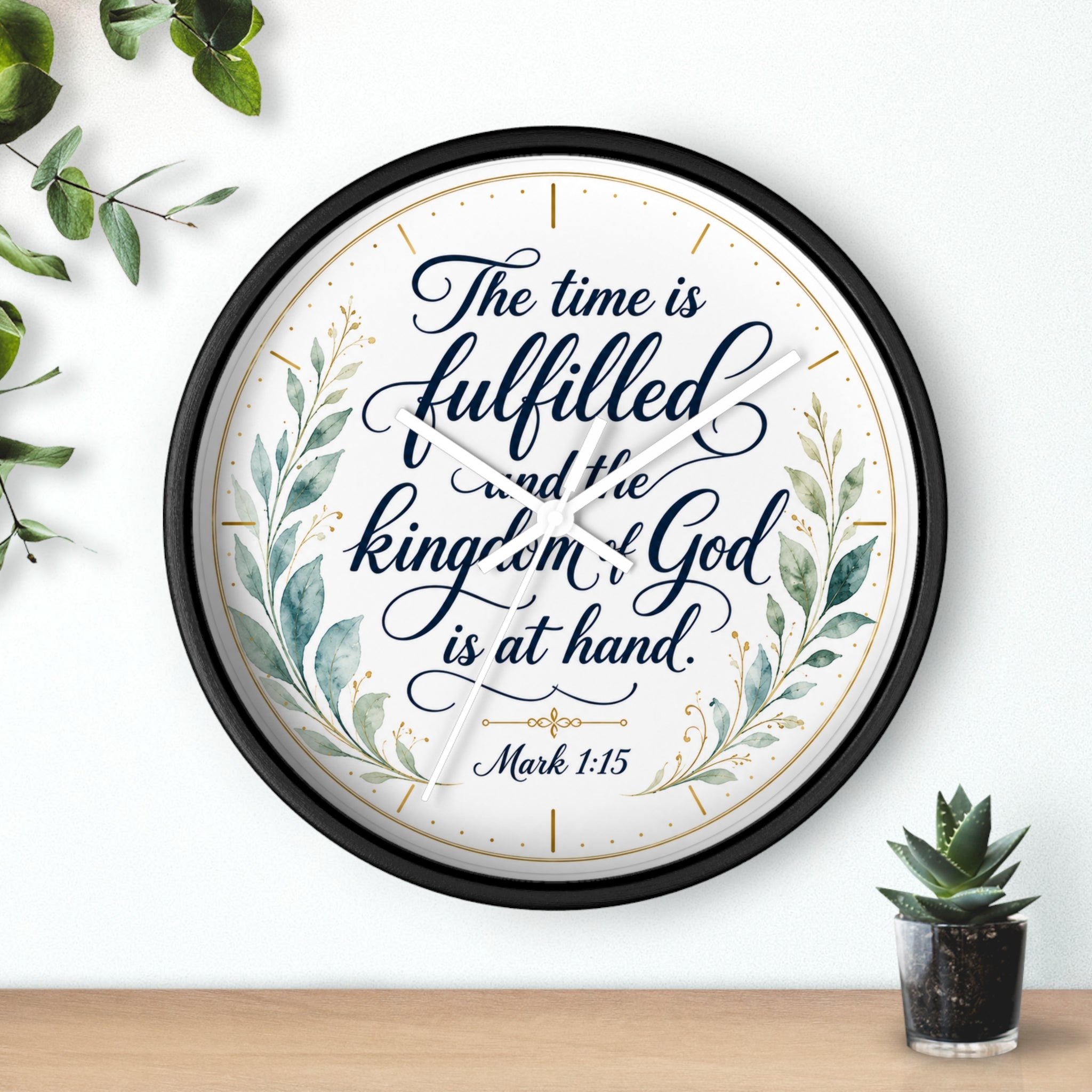 Mark 1:15 Elegant Wall Clock — Simple Christian Scripture Timepiece