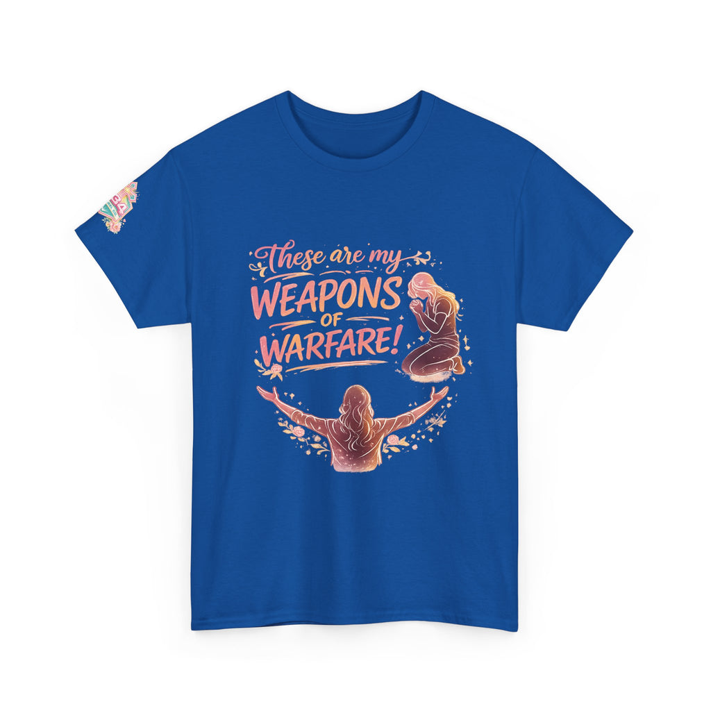 Women's Floral Worship & Prayer Tee — "These Are My Weapons of Warfare" Christian T-Shirt