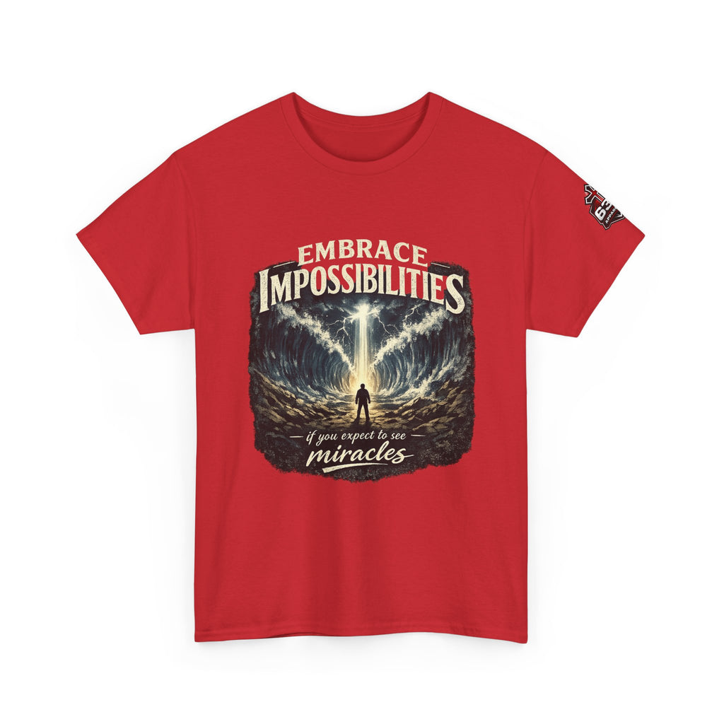 Moses Parting the Red Sea Tee — "Embrace Impossibilities" Inspirational Christian T‑Shirt