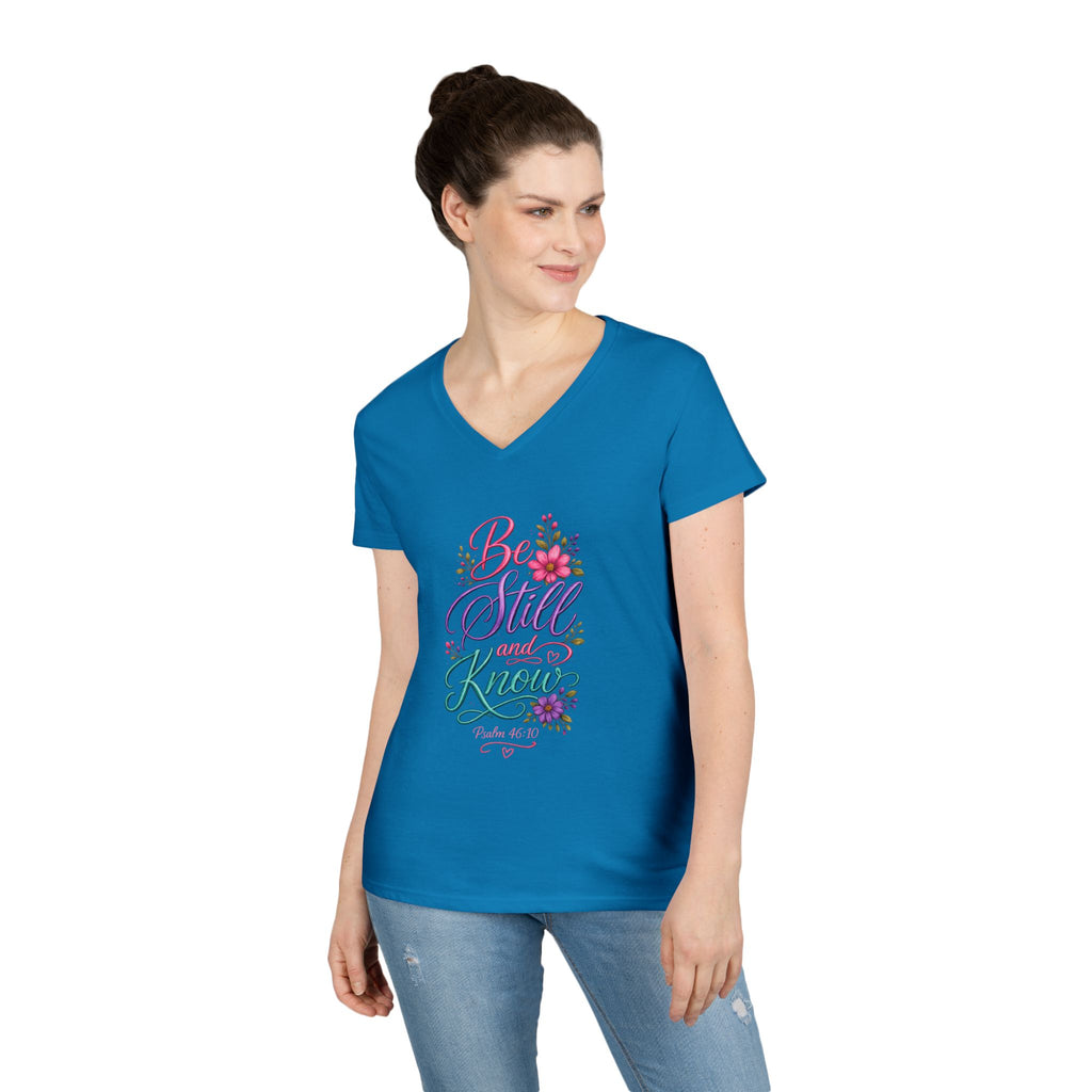 Be Still and Know Floral V-Neck T-Shirt