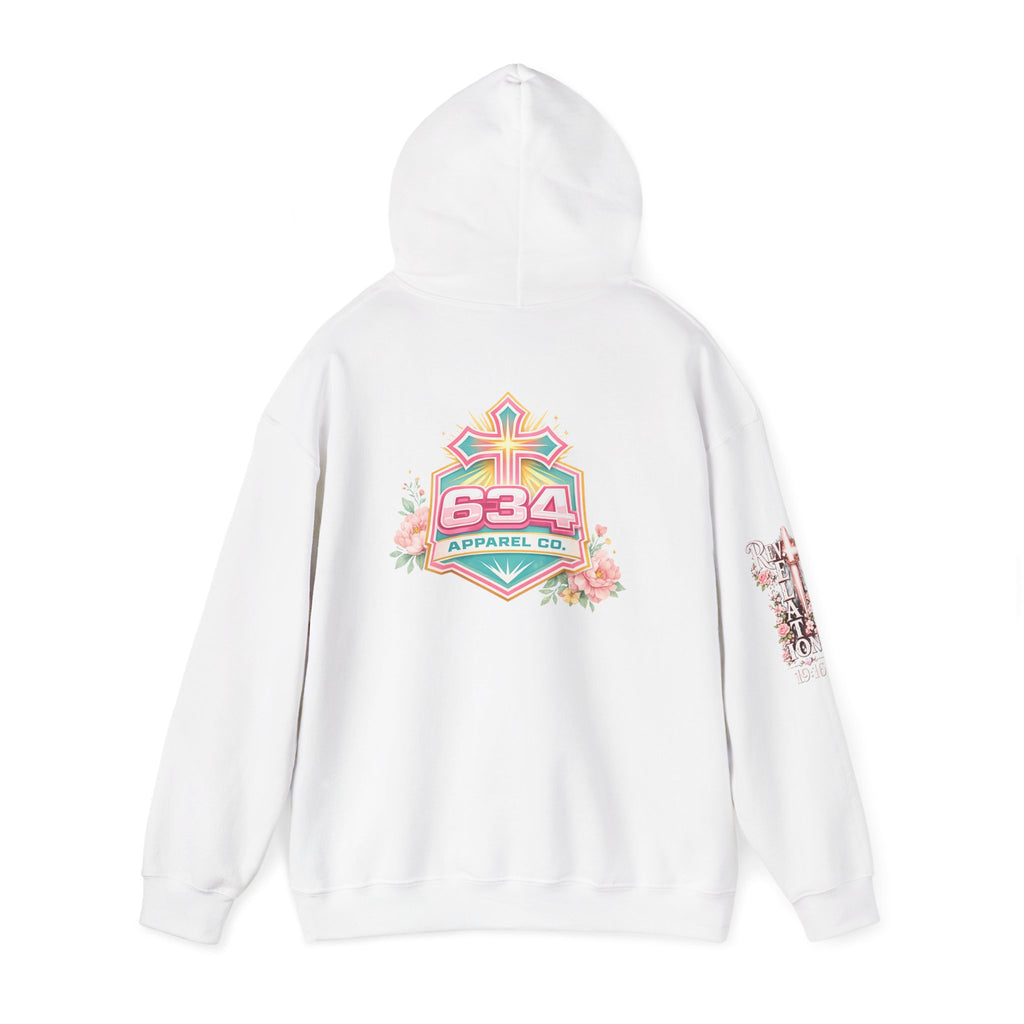 Christ Is King Floral Hoodie — Revelation 19:16 Sleeve & 634 Logo
