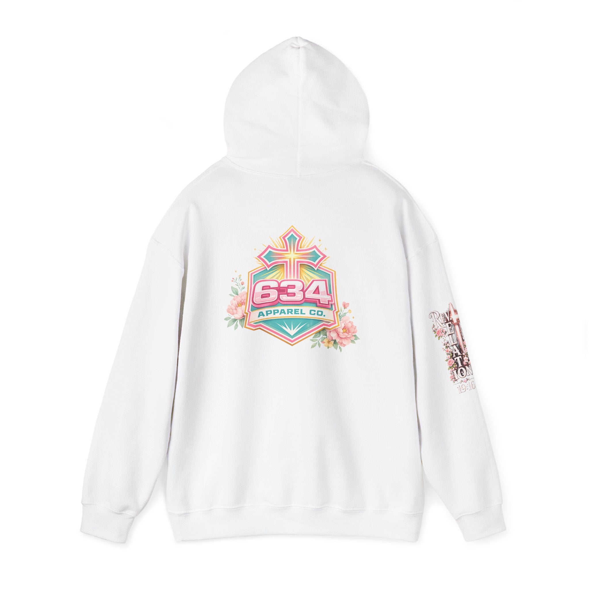 Christ Is King Floral Hoodie — Revelation 19:16 Sleeve & 634 Logo