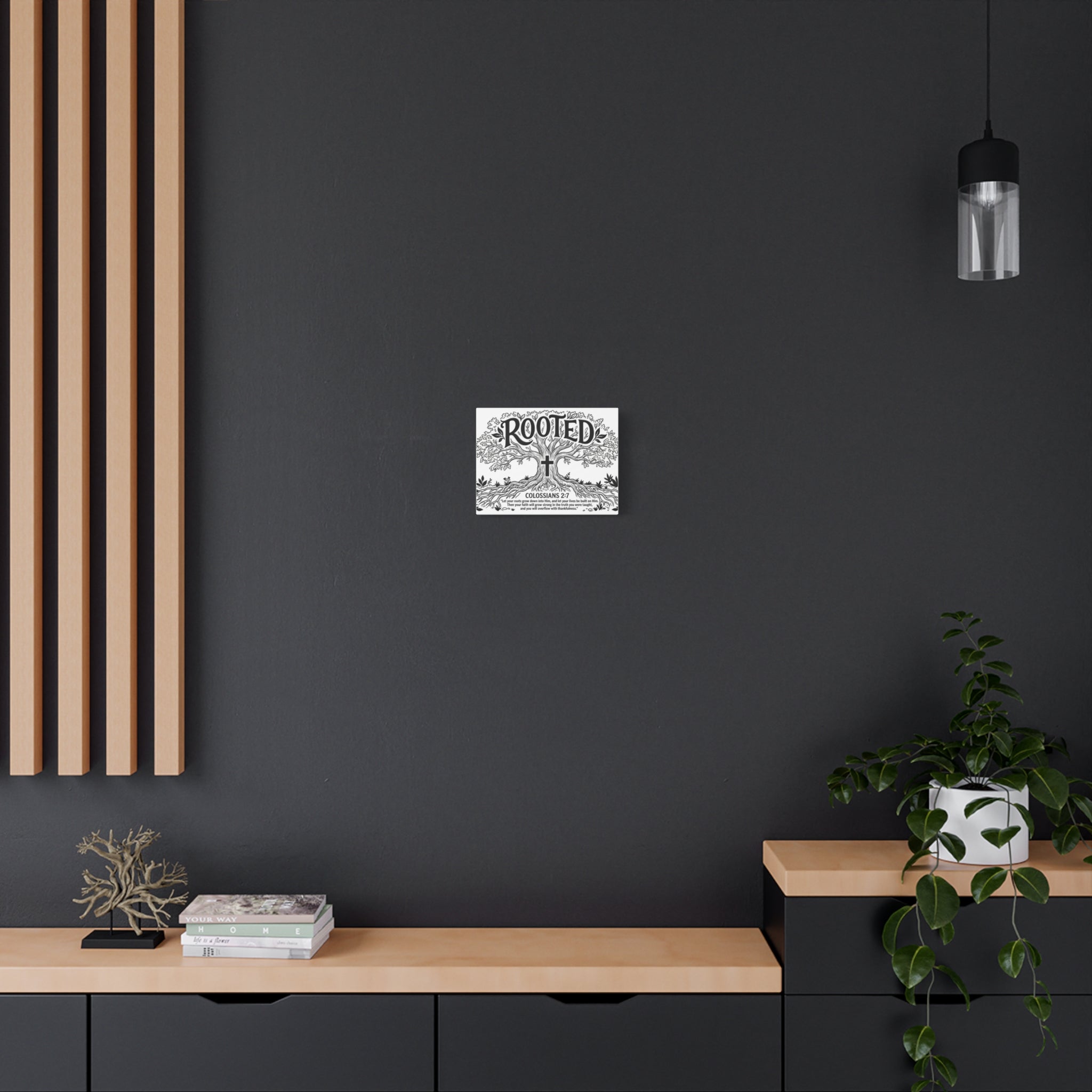 Rooted Colossians 2:7 Tree Canvas Wall Art — Stretched Matte Print