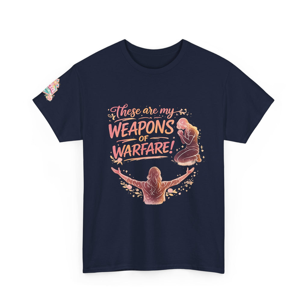 Women's Floral Worship & Prayer Tee — "These Are My Weapons of Warfare" Christian T-Shirt