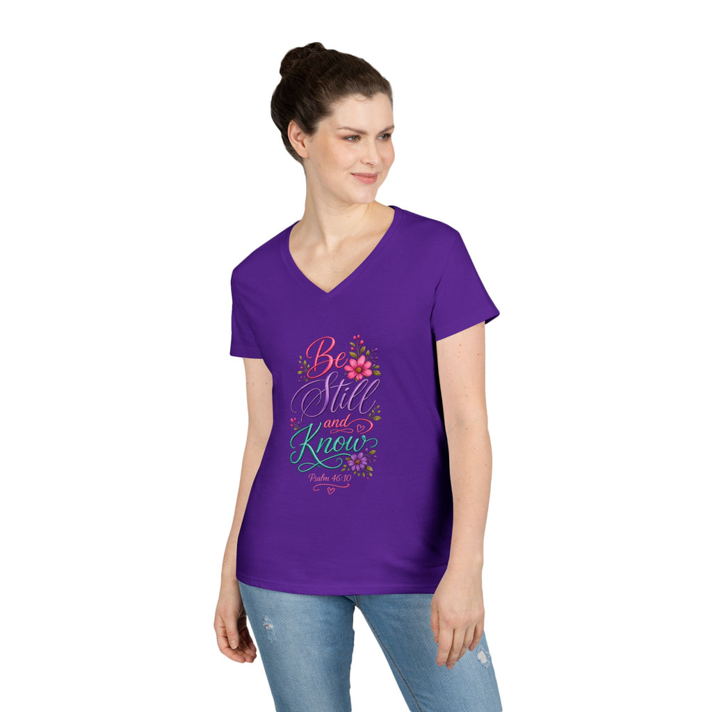 Be Still and Know Floral V-Neck T-Shirt