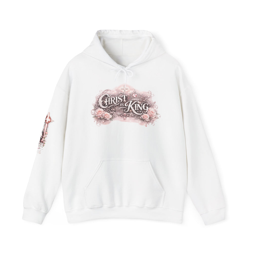 Christ Is King Floral Hoodie — Revelation 19:16 Sleeve & 634 Logo