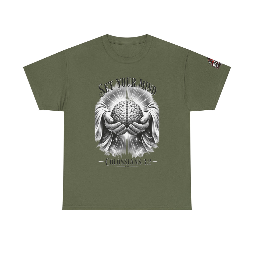 Set Your Mind Colossians Tee — Brain in God’s Hands Christian T‑Shirt