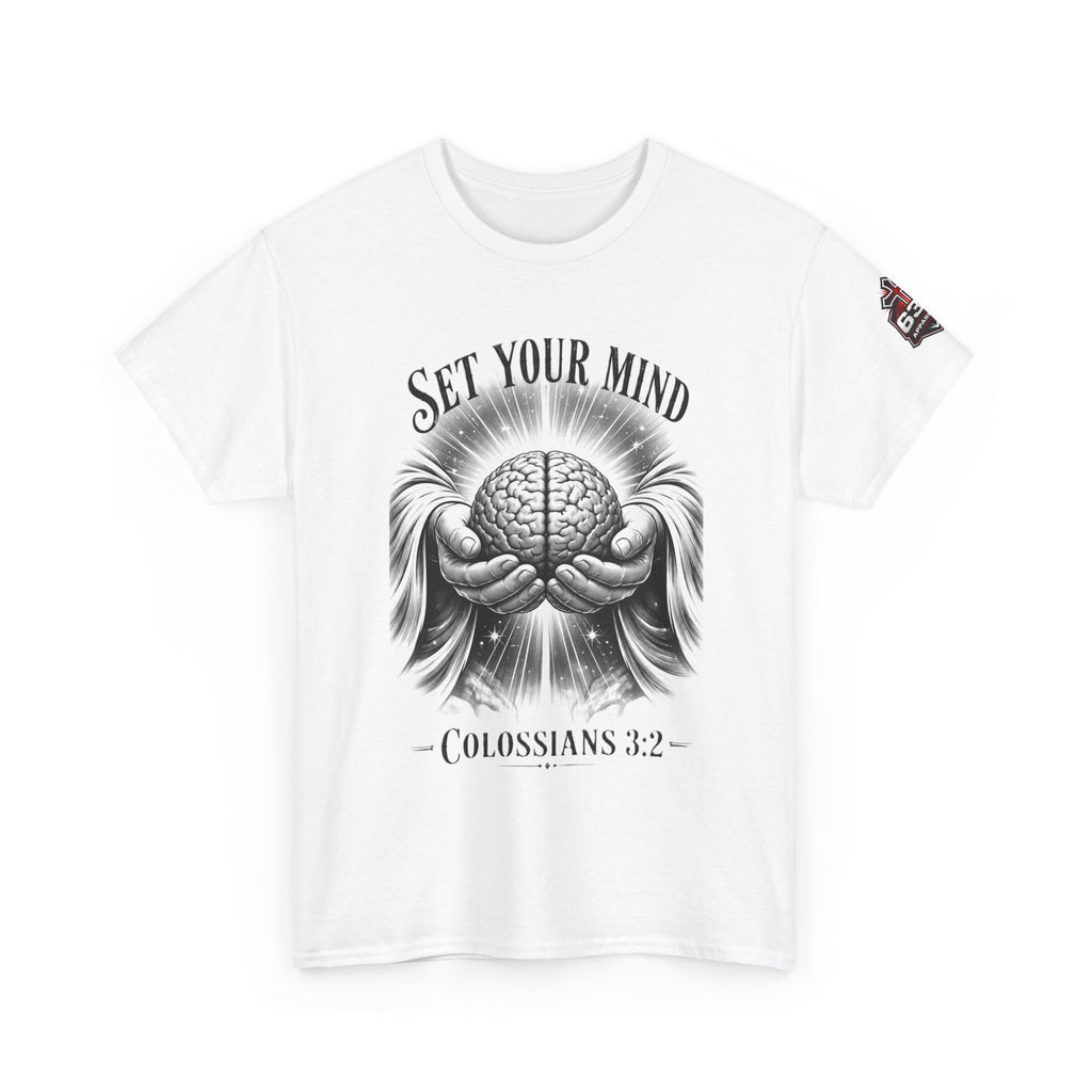 Set Your Mind Colossians Tee — Brain in God’s Hands Christian T‑Shirt