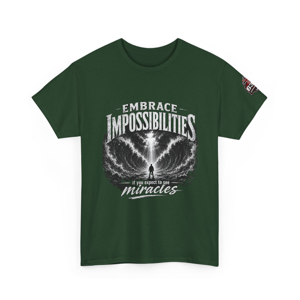 Moses Parting the Red Sea Tee — "Embrace Impossibilities" Inspirational Christian T‑Shirt