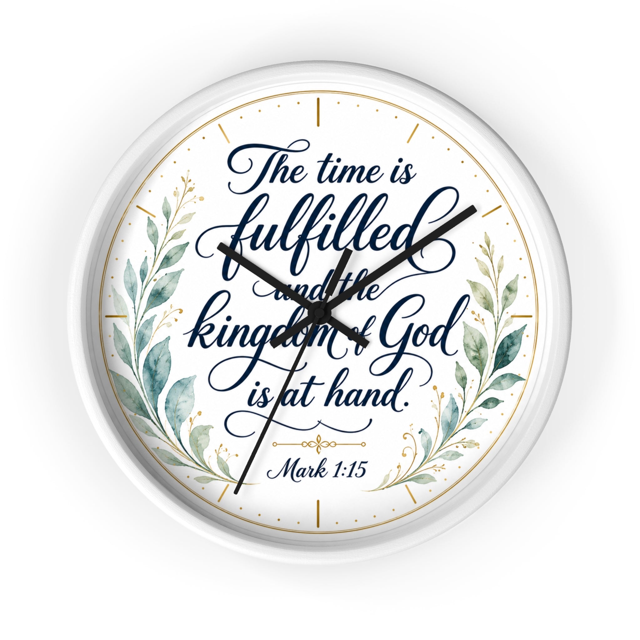 Mark 1:15 Elegant Wall Clock — Simple Christian Scripture Timepiece