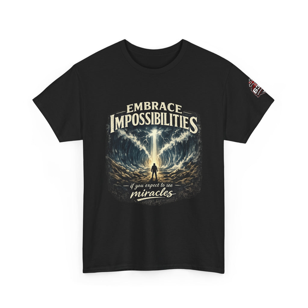 Moses Parting the Red Sea Tee — "Embrace Impossibilities" Inspirational Christian T‑Shirt
