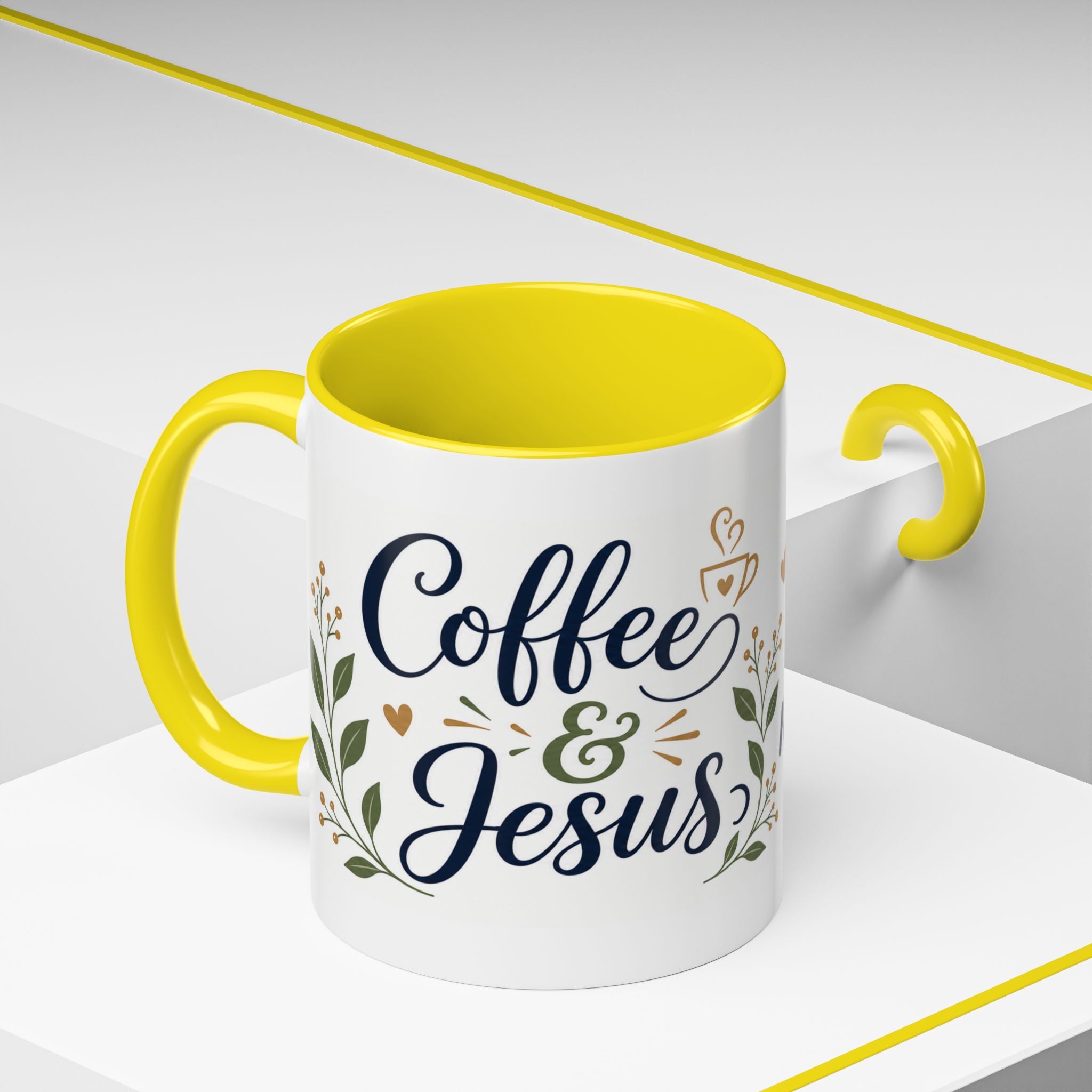 Coffee & Jesus Morning Mug — “Coffee and Jesus are how i start my morning” Accent Coffee Mug (11/15 oz)