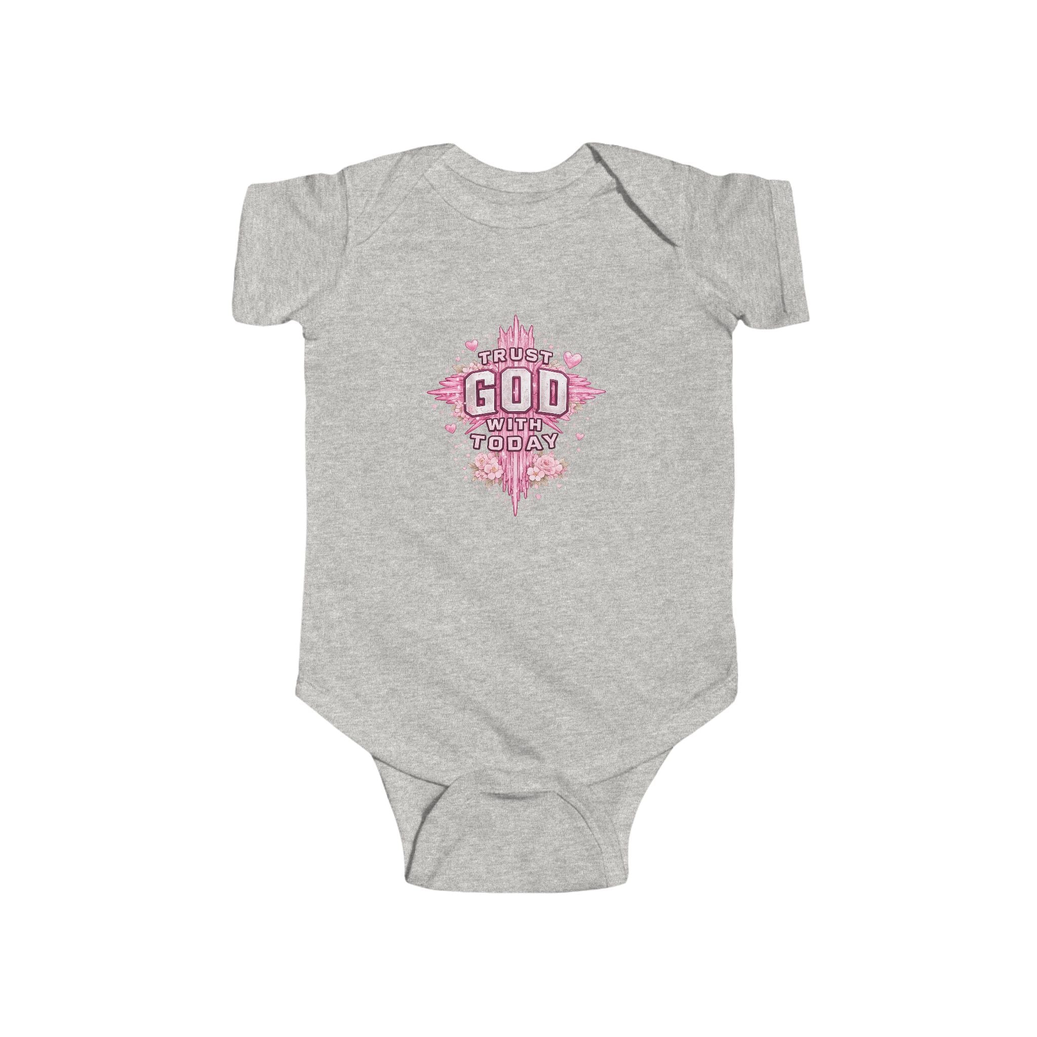Infant Bodysuit — "Trust God Today" Pink Cross Baby Onesie