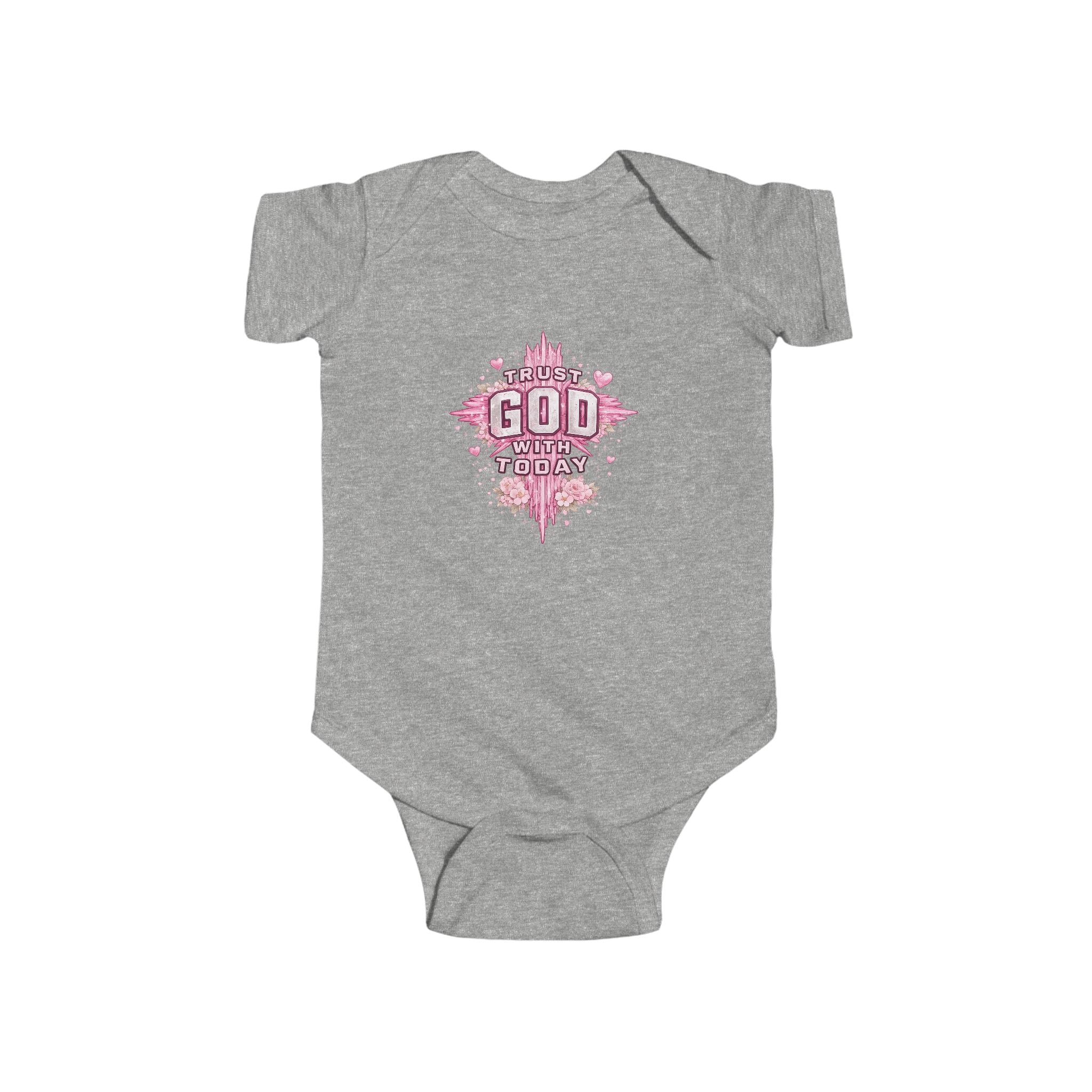 Infant Bodysuit — "Trust God Today" Pink Cross Baby Onesie