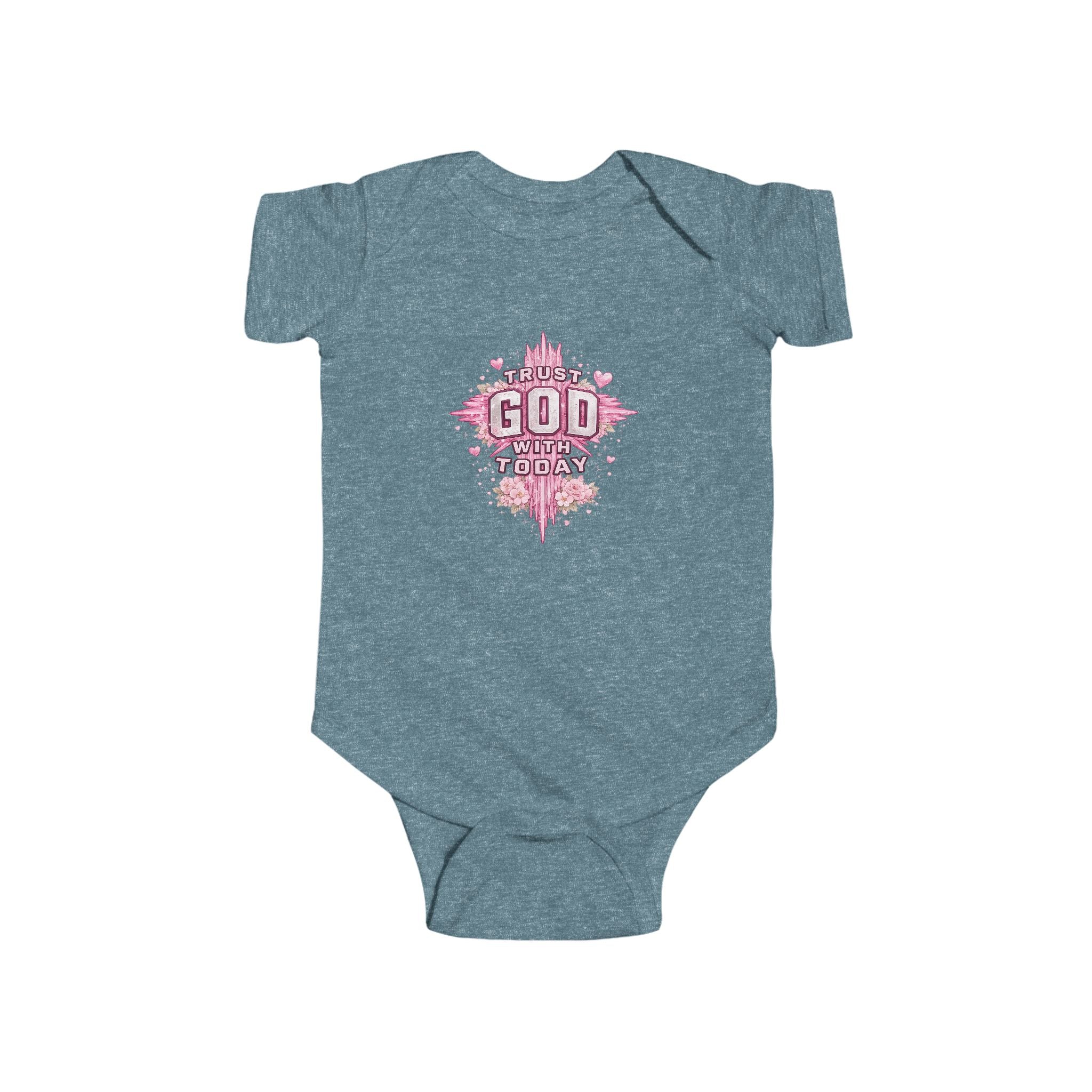 Infant Bodysuit — "Trust God Today" Pink Cross Baby Onesie