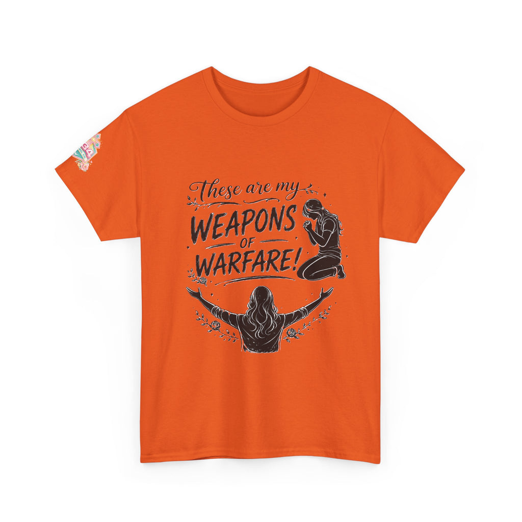 Women's Floral Worship & Prayer Tee — "These Are My Weapons of Warfare" Christian T-Shirt