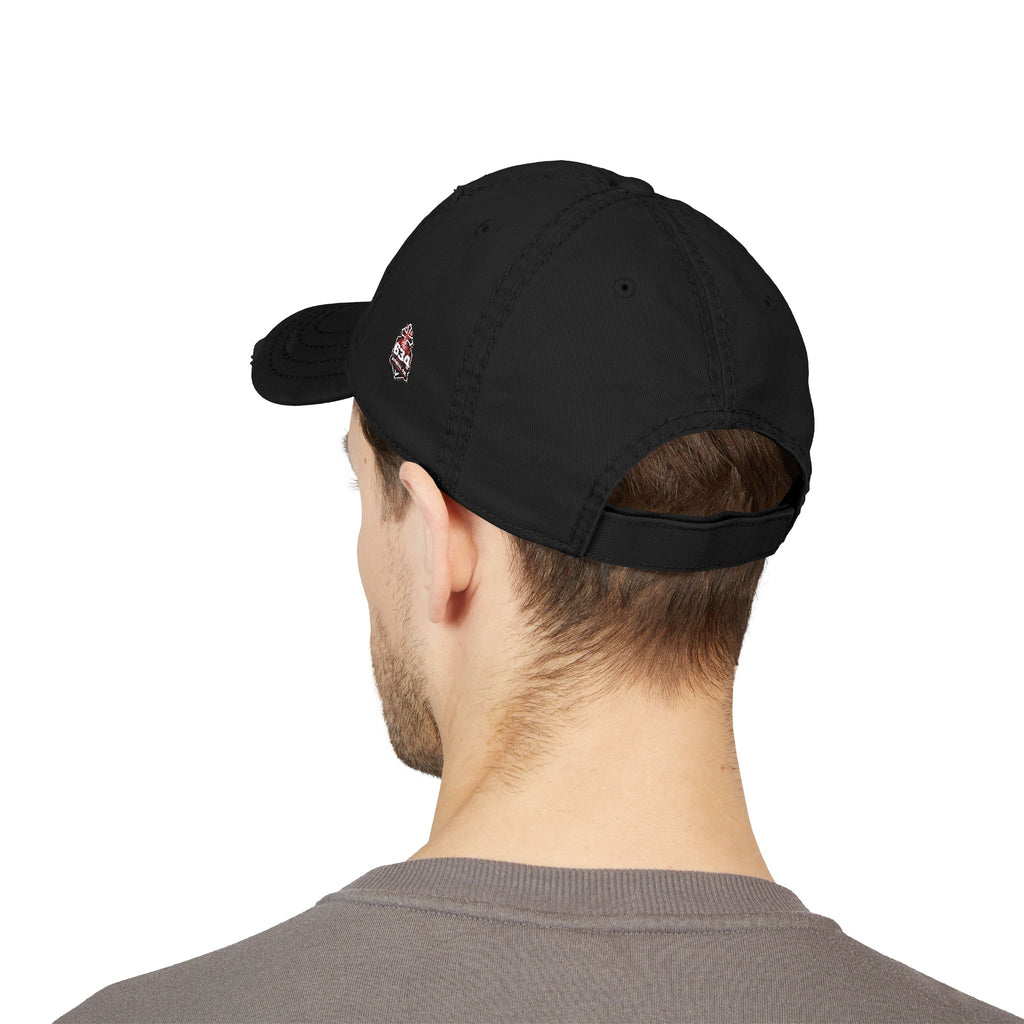 Distressed Dad Hat — “But; Christ” Our Stories Continue!  Embroidered Cap (Romans 5:8, Trust God)