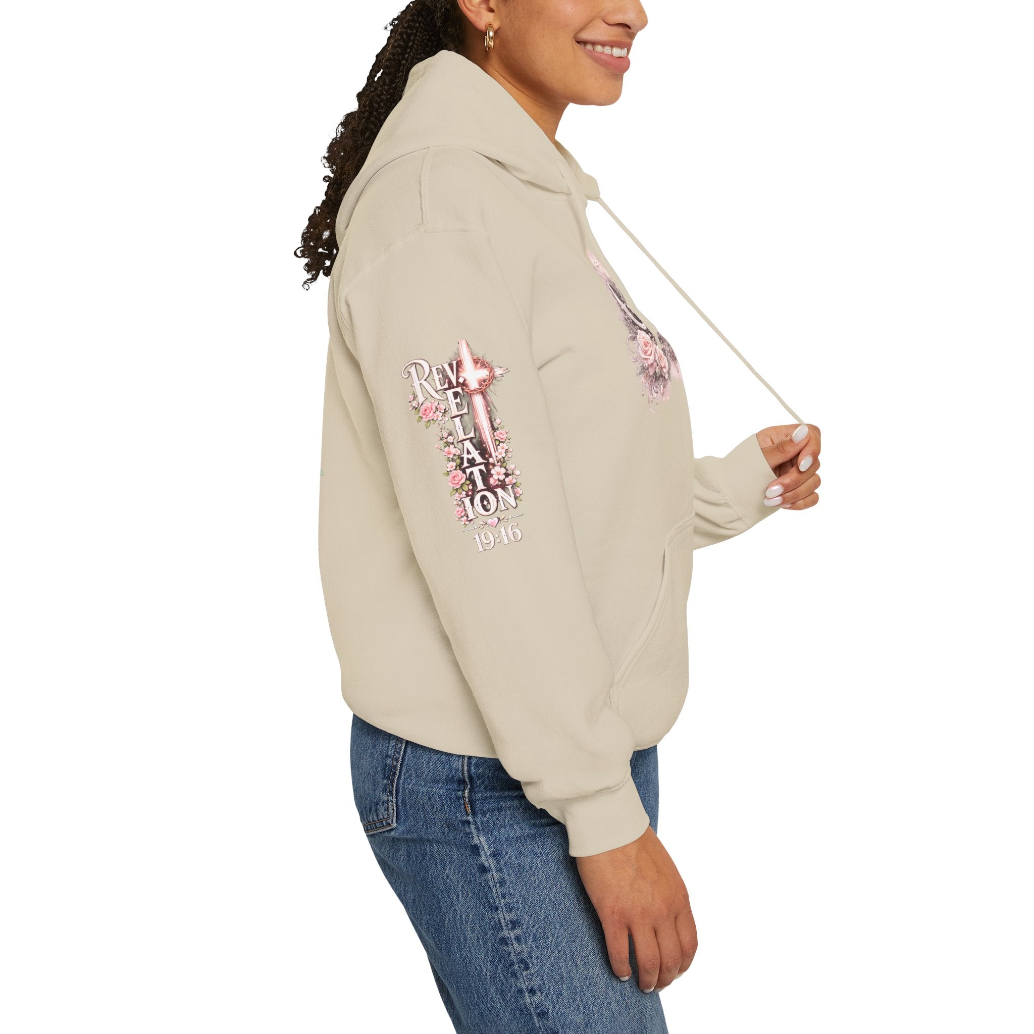 Christ Is King Floral Hoodie — Revelation 19:16 Sleeve & 634 Logo