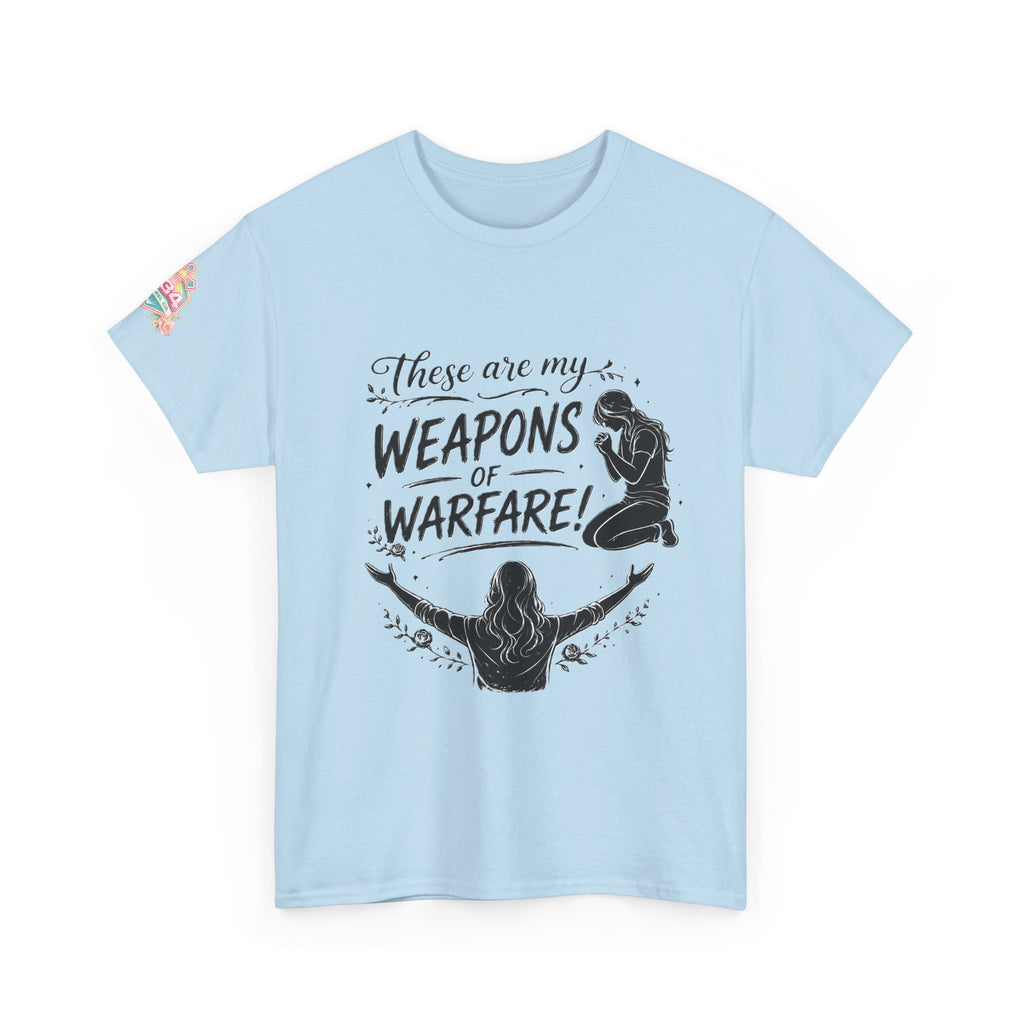 Women's Floral Worship & Prayer Tee — "These Are My Weapons of Warfare" Christian T-Shirt