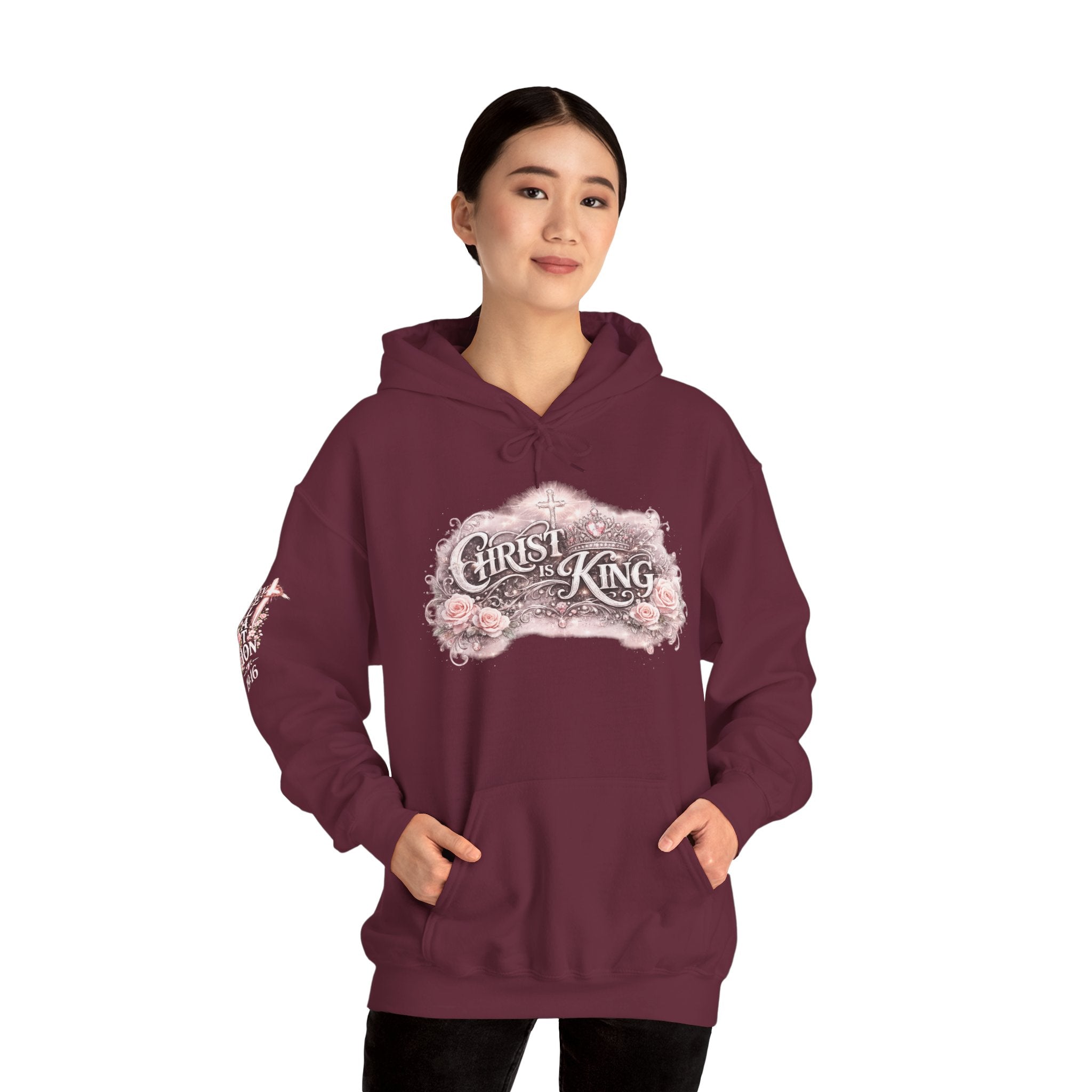 Christ Is King Floral Hoodie — Revelation 19:16 Sleeve & 634 Logo