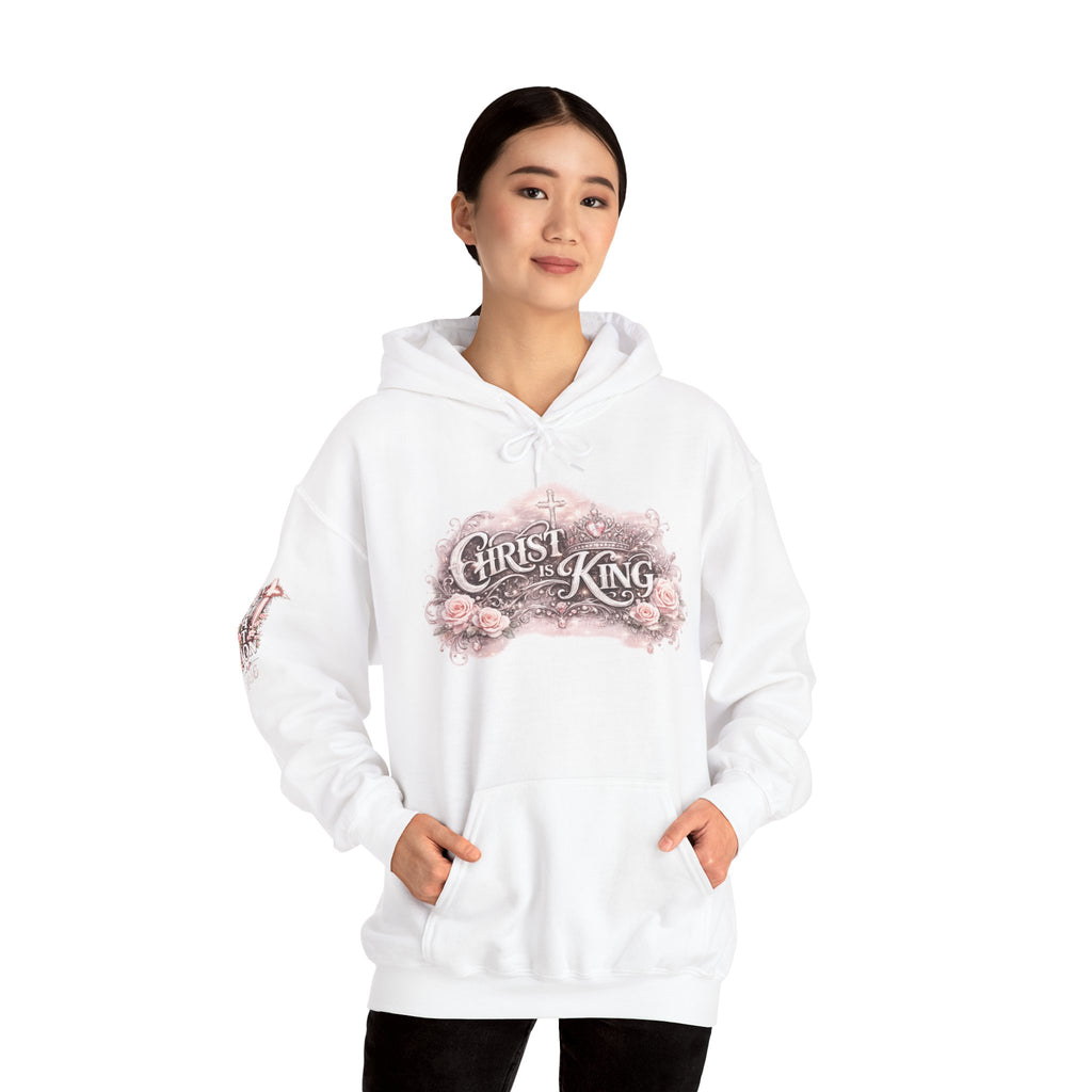 Christ Is King Floral Hoodie — Revelation 19:16 Sleeve & 634 Logo