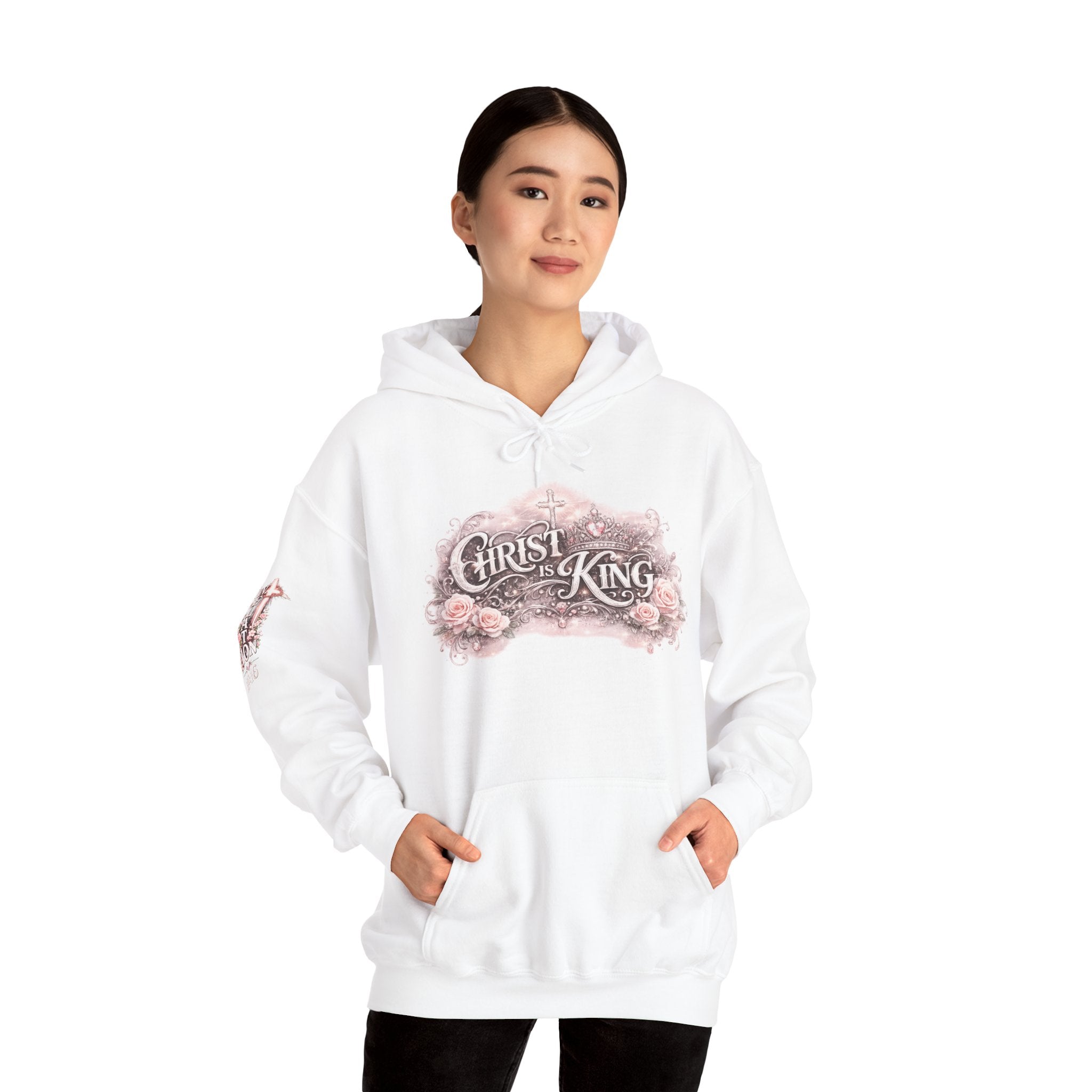 Christ Is King Floral Hoodie — Revelation 19:16 Sleeve & 634 Logo