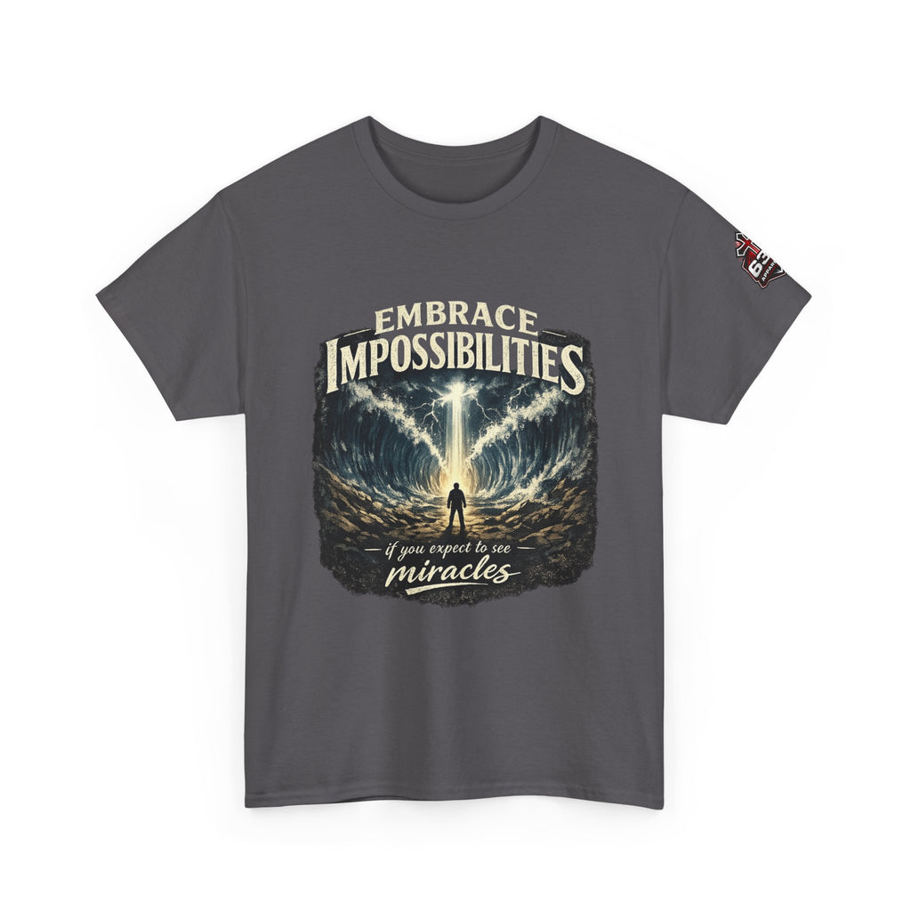 Moses Parting the Red Sea Tee — "Embrace Impossibilities" Inspirational Christian T‑Shirt