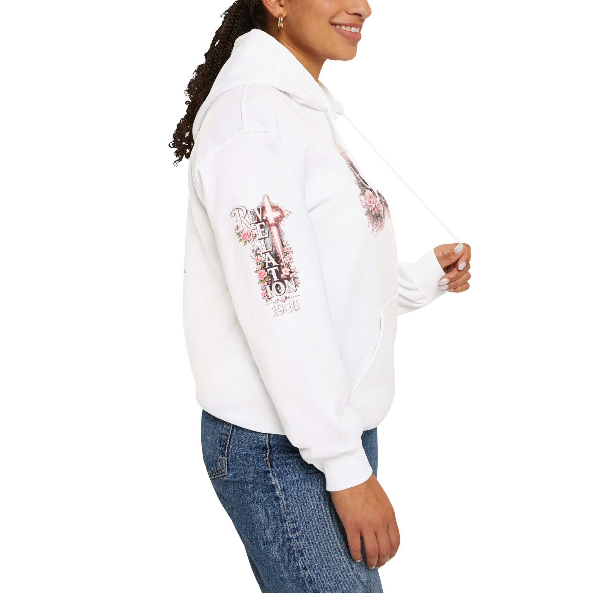 Christ Is King Floral Hoodie — Revelation 19:16 Sleeve & 634 Logo